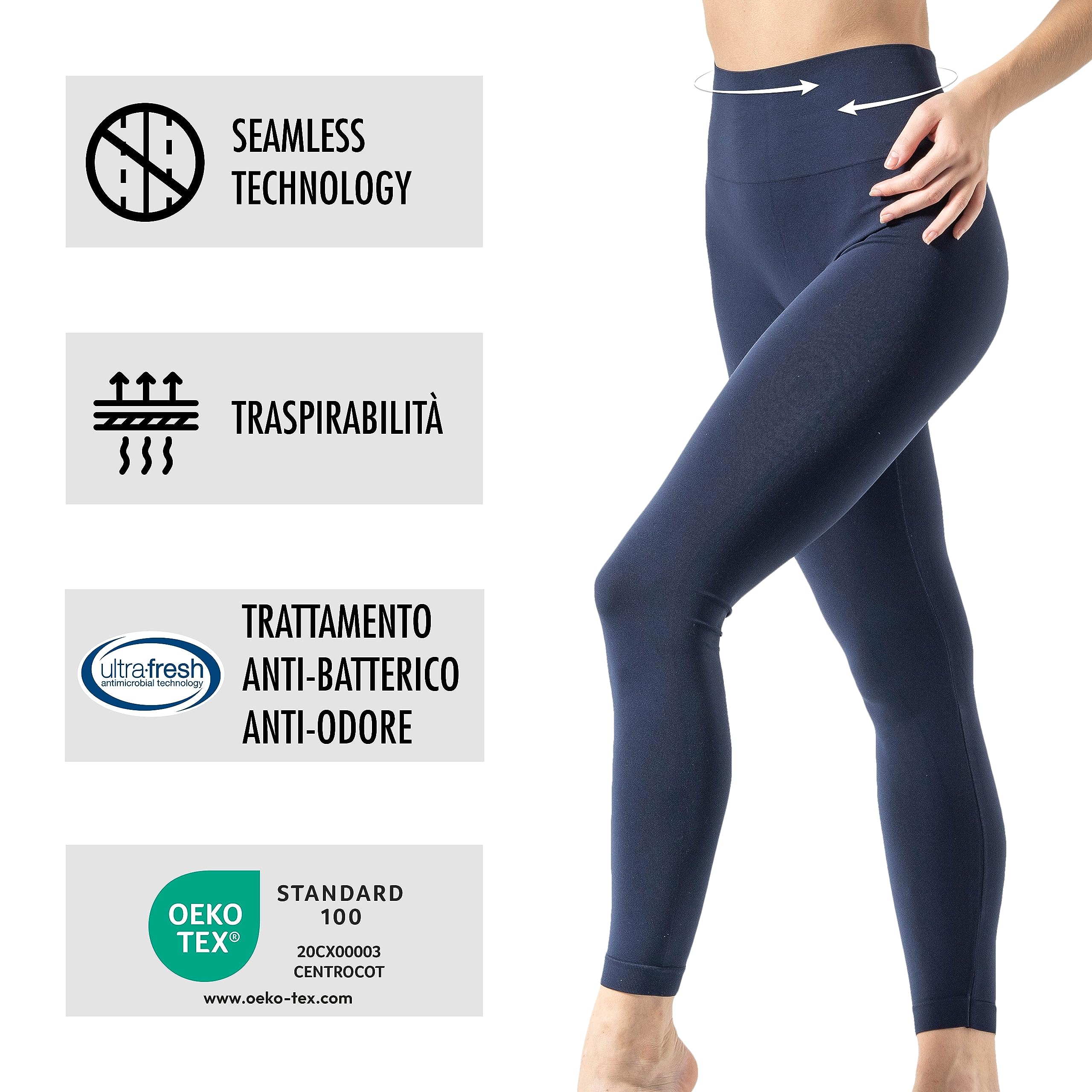 Risalti Leggings Donna Pancia Piatta Plus Coprente - Leggins a Vita Alta Contenitiva Elasticizzati in Microfibra, Leggins Sportivi Donna Opaco Senza Cuciture - Made in Italy