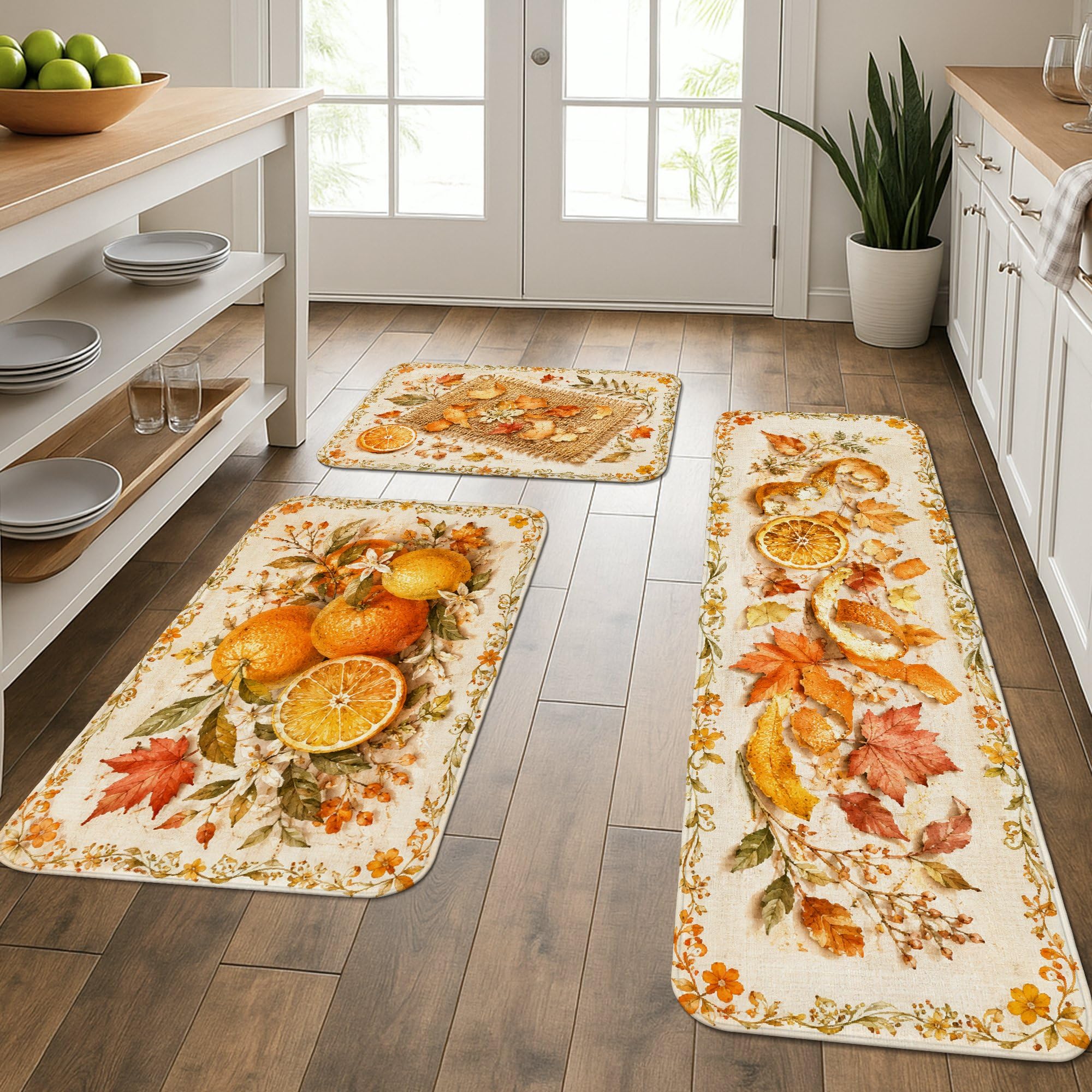 Tapis de cuisine lavables anti fatigue lot de 3 tapis orange rembourrés