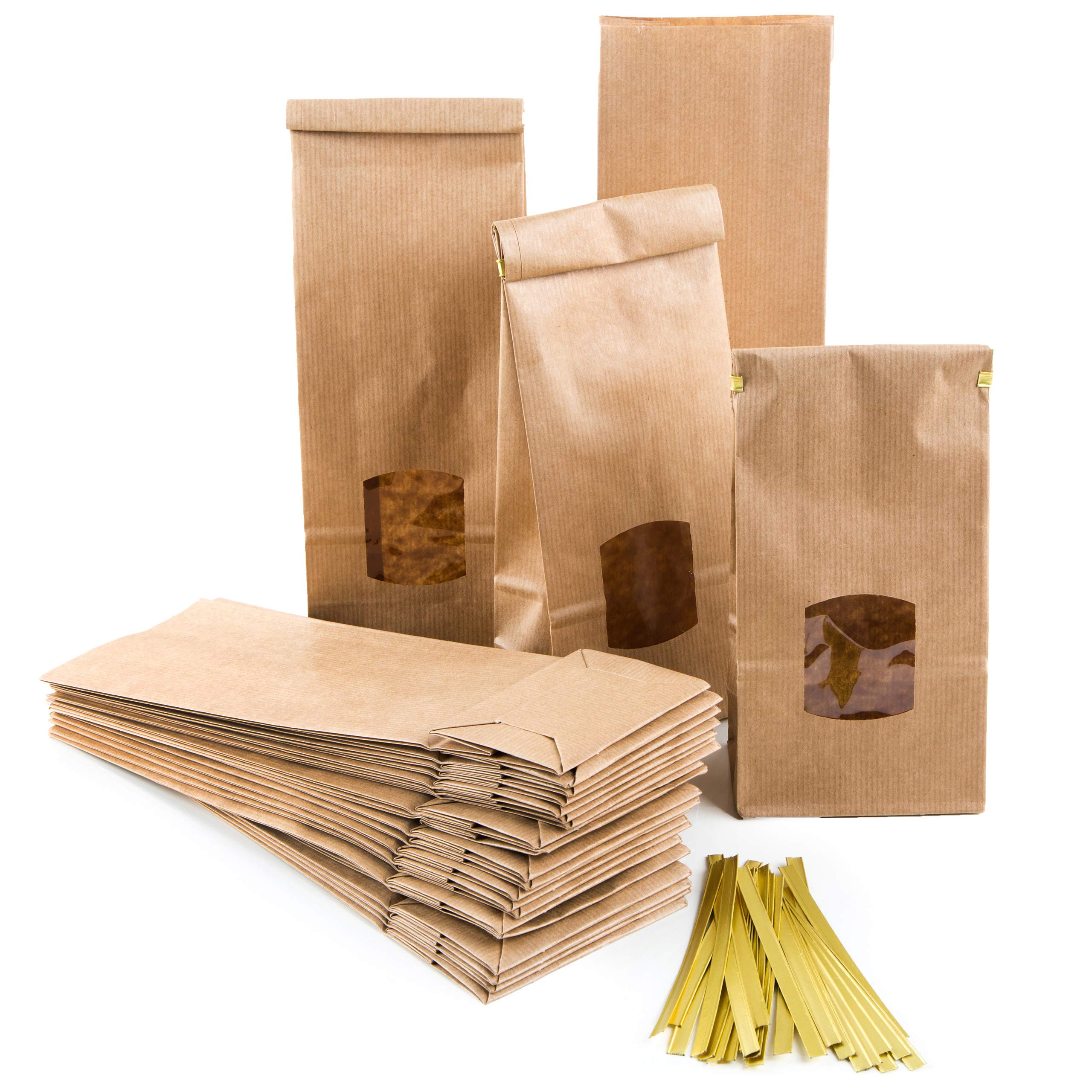 Papiertüten Mit Sichtfenster – 20x7x4 Cm, Blockboden, Für Lebensmittel & Geschenke, 50 Stück