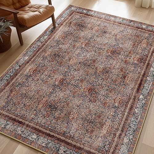 Phantoscope Vintage Collection - Alfombra de área de pelo corto, lavable, de estilo bohemio, antideslizante, para sala de estar, dormitorio, comedor