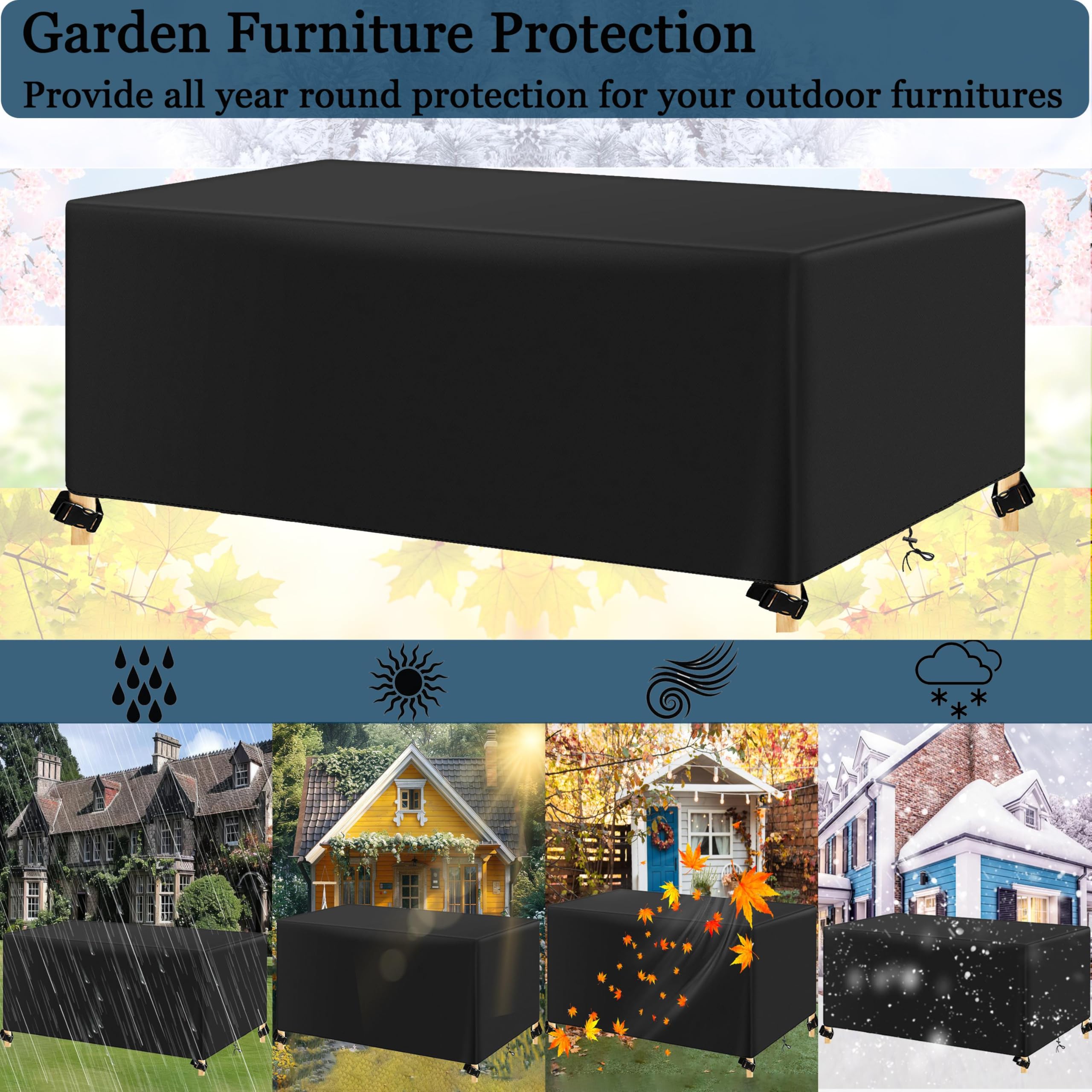 Wasserdicht Gartenmöbel Abdeckung 300x120x85cm/LxBxH Wetterfest Winddicht Anti-UV 420d Oxford Gewebe Abdeckplane Loungemöbel für Gartensofas,Gartentisch Sitzgruppe Abdeckhauben für Möbelsets