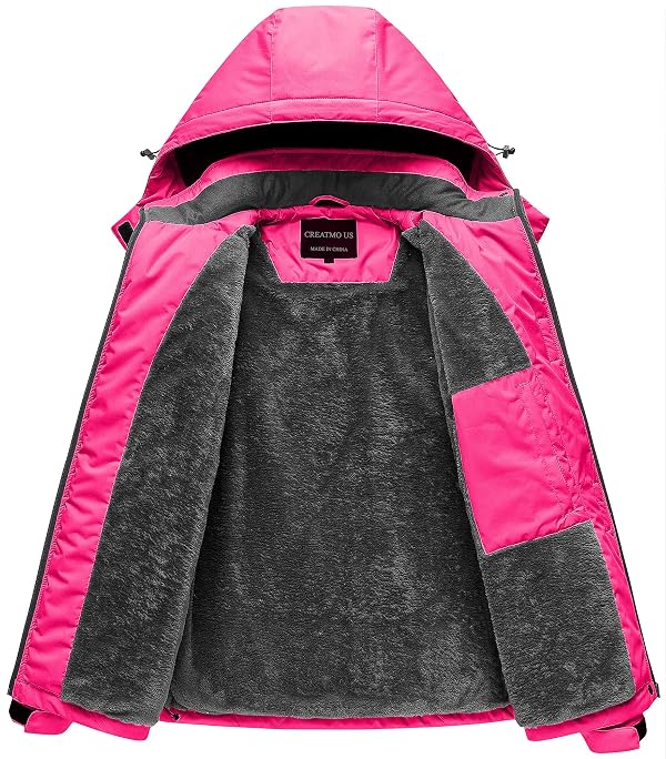 CREATMO US Women's Raincoat Windbreaker Snow Hooded Ski Jacket Rose Red XX-Large by CREATMO US - Image 2