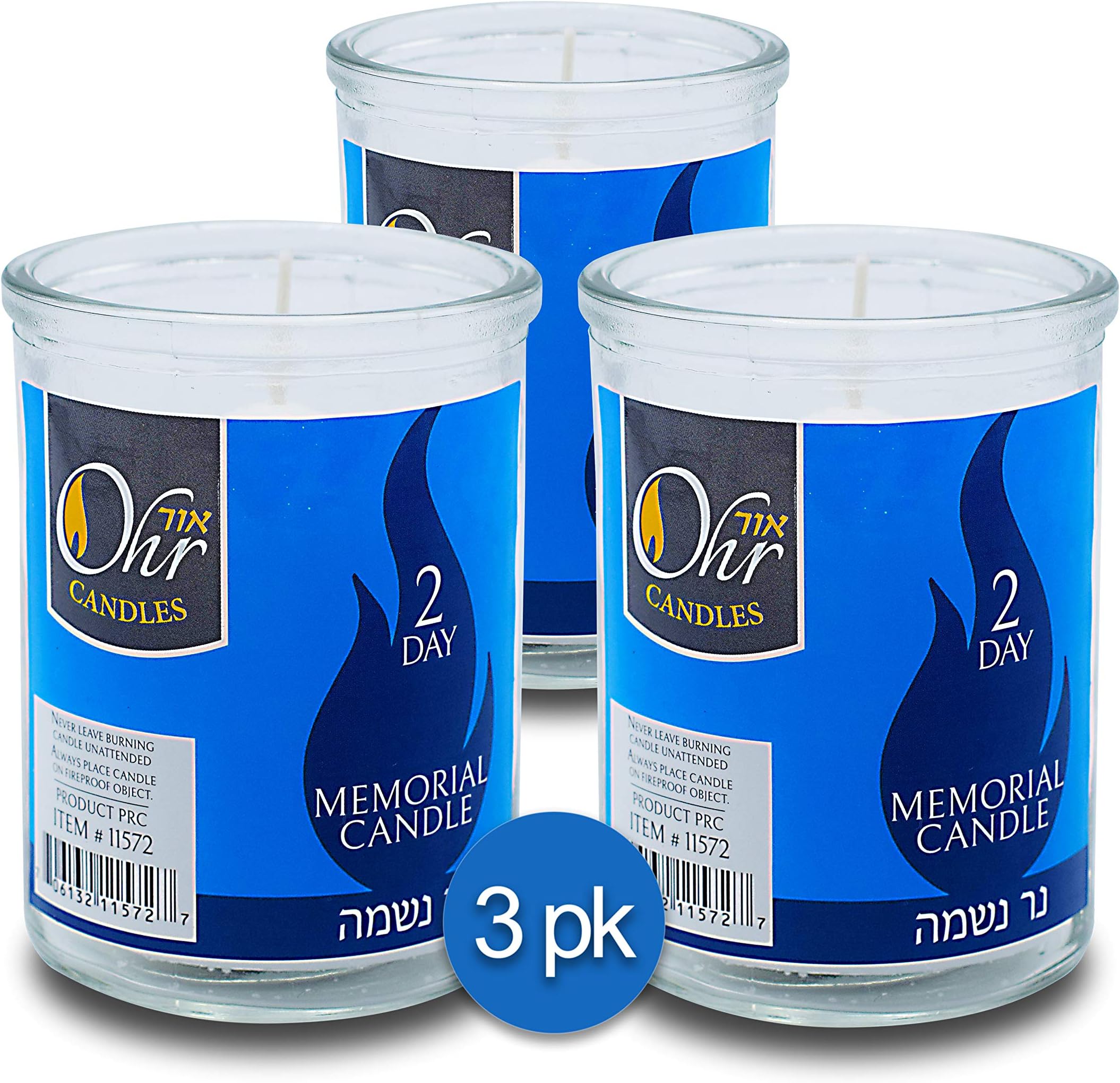 Ohr Candles Yahrzeit Memorial Candles - 2 Day Yahrzeit Candle - Yartzeit Candles 48 Hour Yom Kippur Jewish Candles in Glass Tumbler - 3 Pack