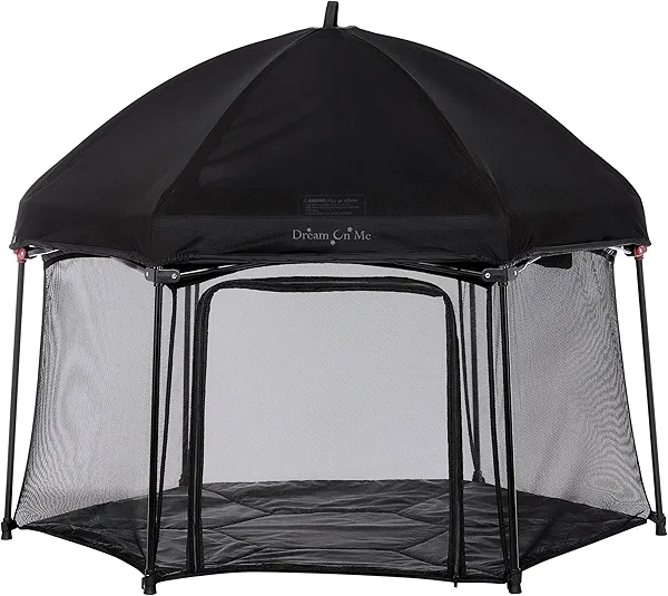 Dream On Me Onyx Playpen Set with Canopy, Baby Playpen, Portable and Lightweight, Playpen for Babies and Toddler, Black