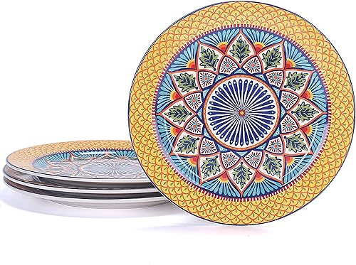 Miniatura 9 de Bico Blue Floral Haven - Juego de 4 platos de cena grandes de cerámica de 11 pulgadas para pasta, bistec, elegantes platos para servir, aptos
