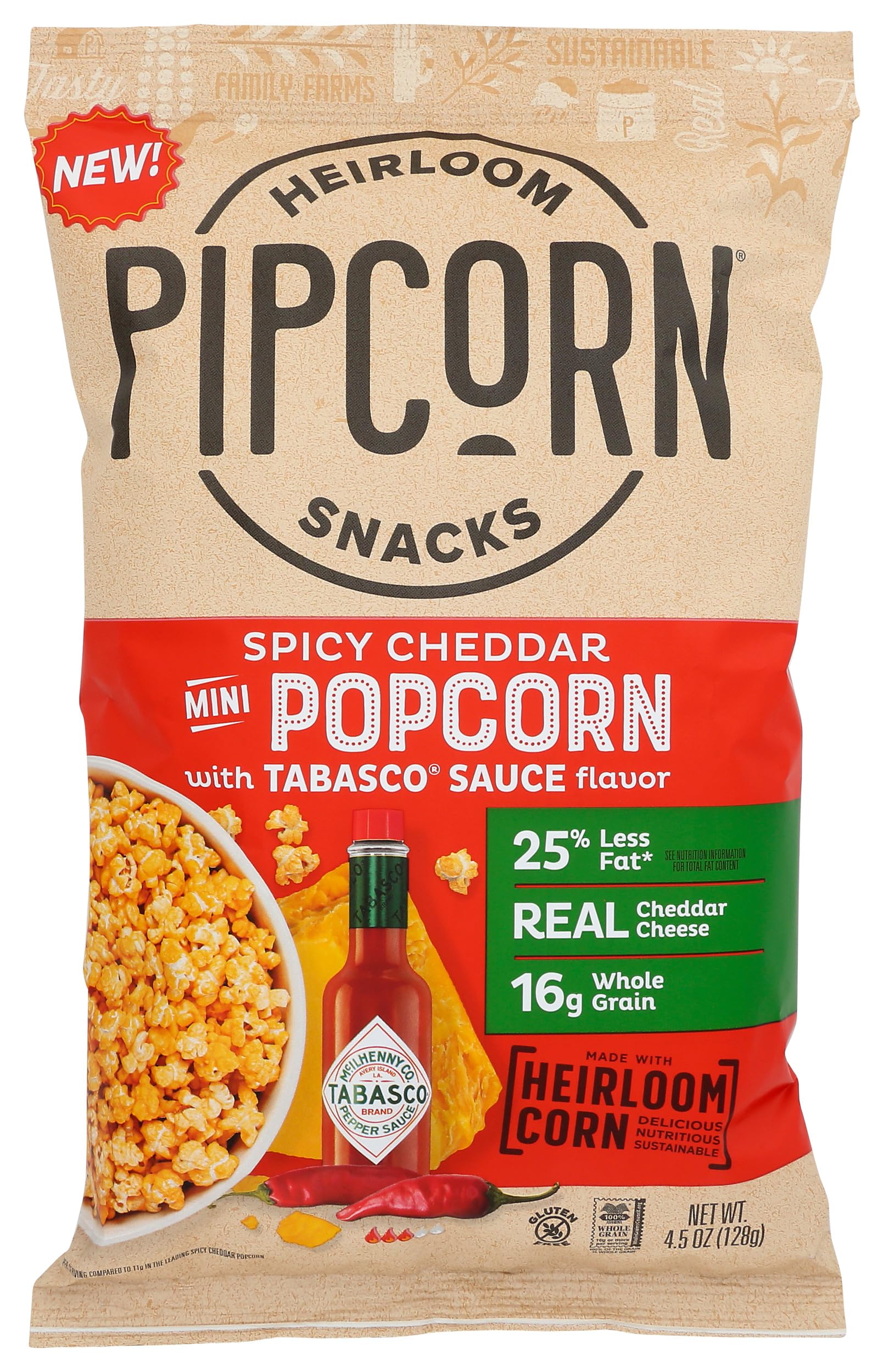 PIPSNACKS Heirloom Popcorn Tabasco, 4.5 OZ