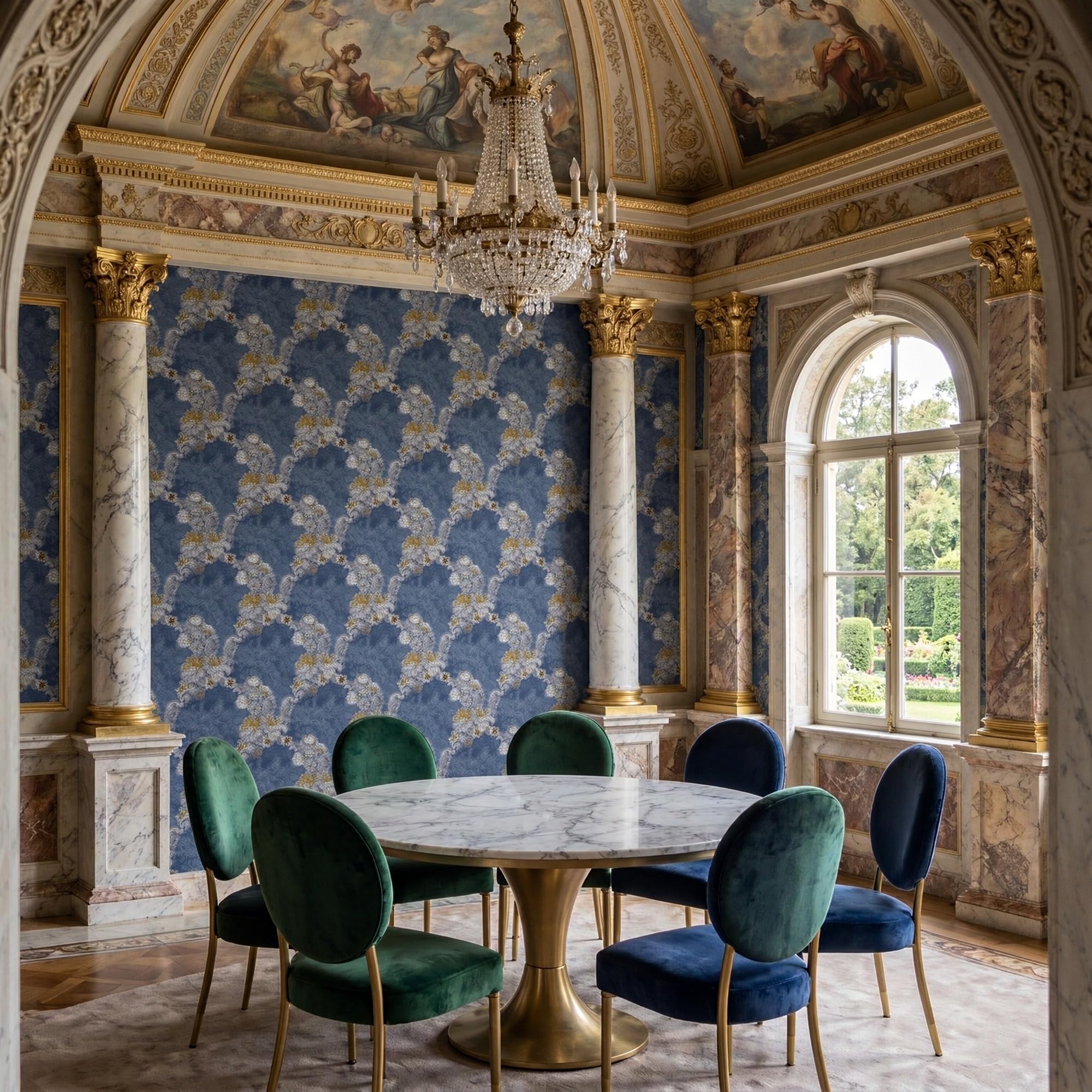 BaierSai 10X0.53M AB Vintage Luxury Flowers 5 Colors Embossed Waterproof Textured PVC Wallpaper Roll for Bedroom Livingroom 1.73' W x 32.8' L=5.3㎡ (57sq.ft) (Navy Blue A Flower)