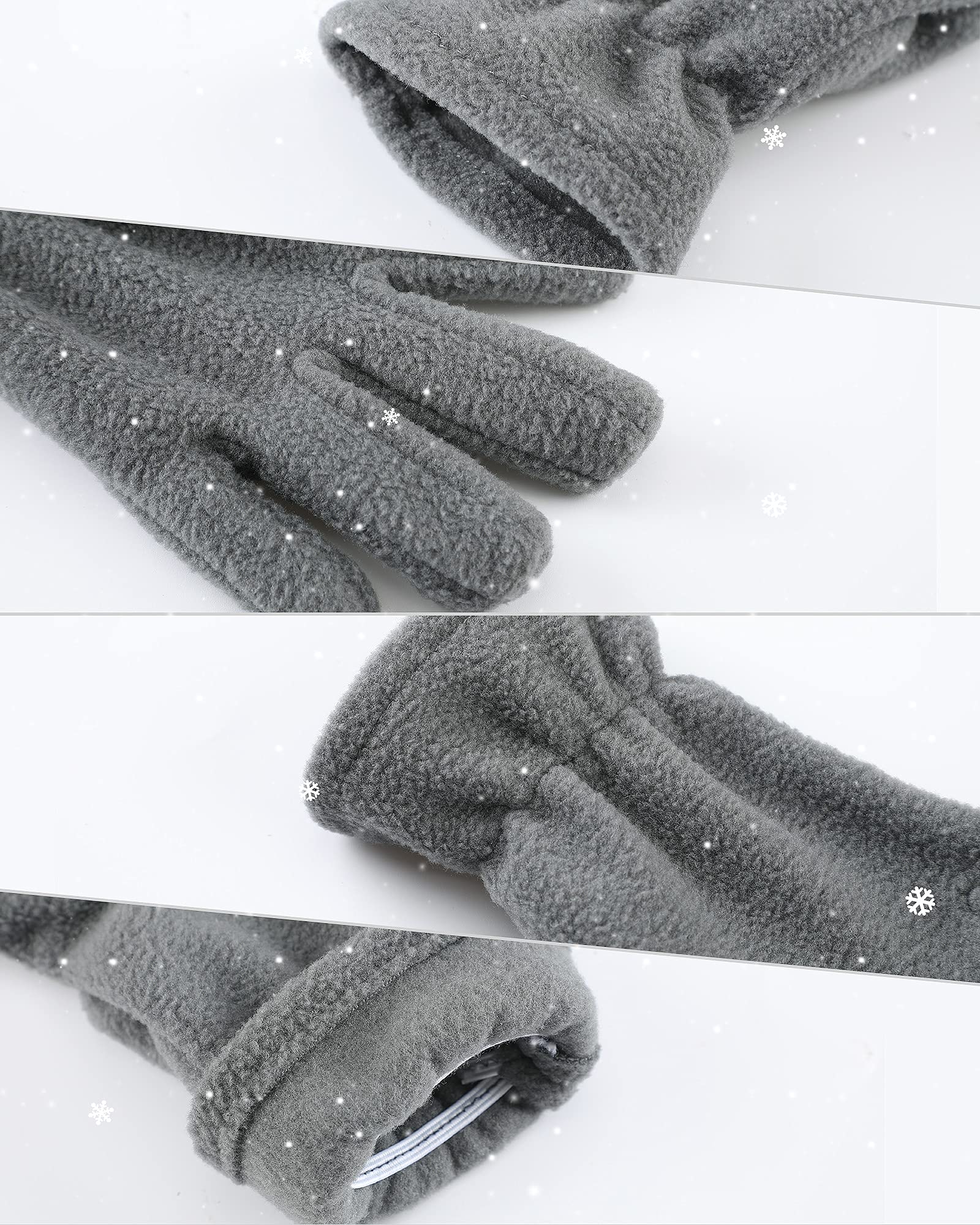 3 Paires Gants en Molleton à Doigts Complets Enfant Mitaines Chauds Hiver