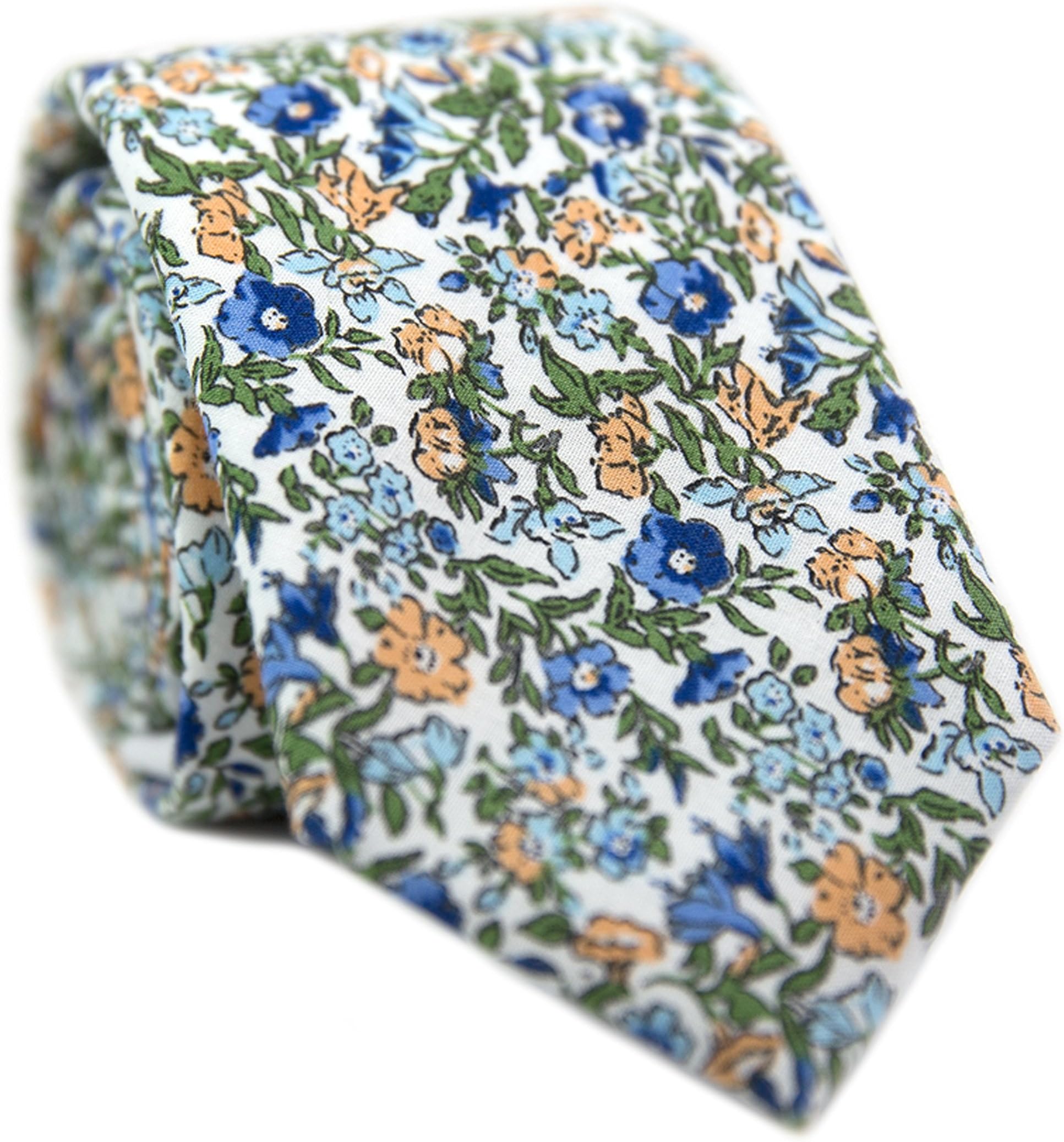 DAZIMen's Skinny Tie Floral Print Cotton Necktie, Great for Weddings, Groom, Groomsmen, Missions, Dances, Gifts.