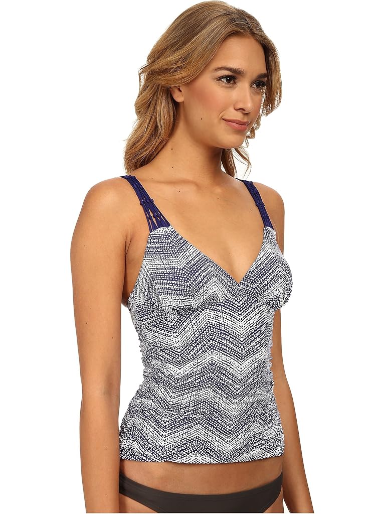 Badgley Mischka Gisele Shirred Tankini w/ Macrame Trim