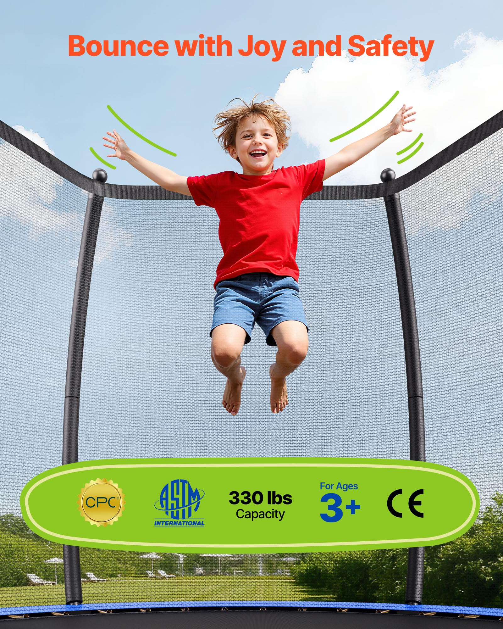 VEVOR Outdoor Trampolin Bodentrampolin 305 x 305 cm mit Sicherheitsnetz & verdickter Polsterung, ASTM-geprüft, Hochleistungstrampolin, max. 150 kg belastbares Gartentrampolin für Kinder