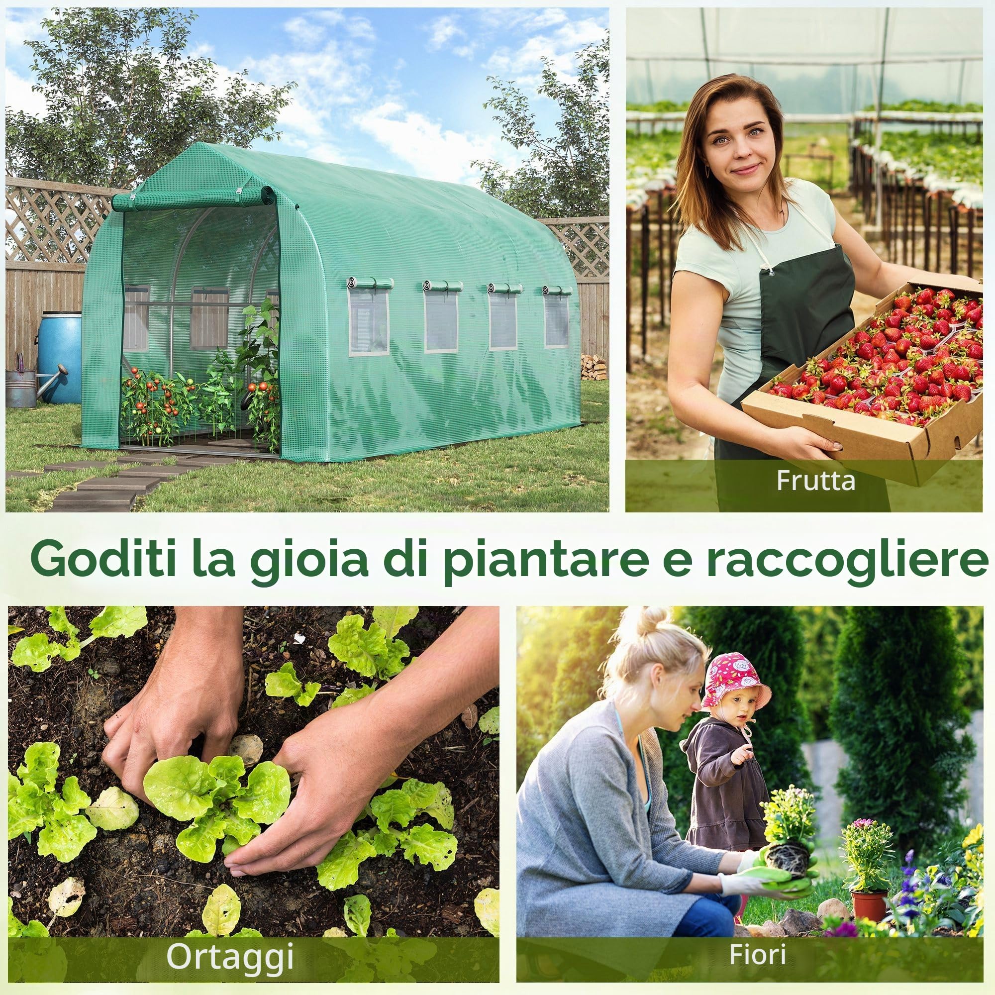 Outsunny Serra tunnel con finestre e porta per giardino 4 x 2 M | Serra pedonabile, giardino posteriore, telaio metallico