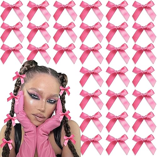Miniatura 8 de YAEISM 30 pinzas para el cabello con lazo, de satén rosa, mini lazo, accesorios para el cabello, lindos pasadores de lazo para el cabello,