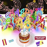 Vista 61 de Gumry Tarjeta emergente de cumpleaños musical del 19º año, tarjetas 3D de vela de luz colorida soplable con canción, sonido de aplausos y vítores