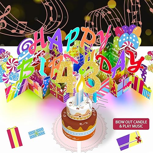 Miniatura 61 de Gumry Tarjeta emergente de cumpleaños musical del 19º año, tarjetas 3D de vela de luz colorida soplable con canción, sonido de aplausos y vítores