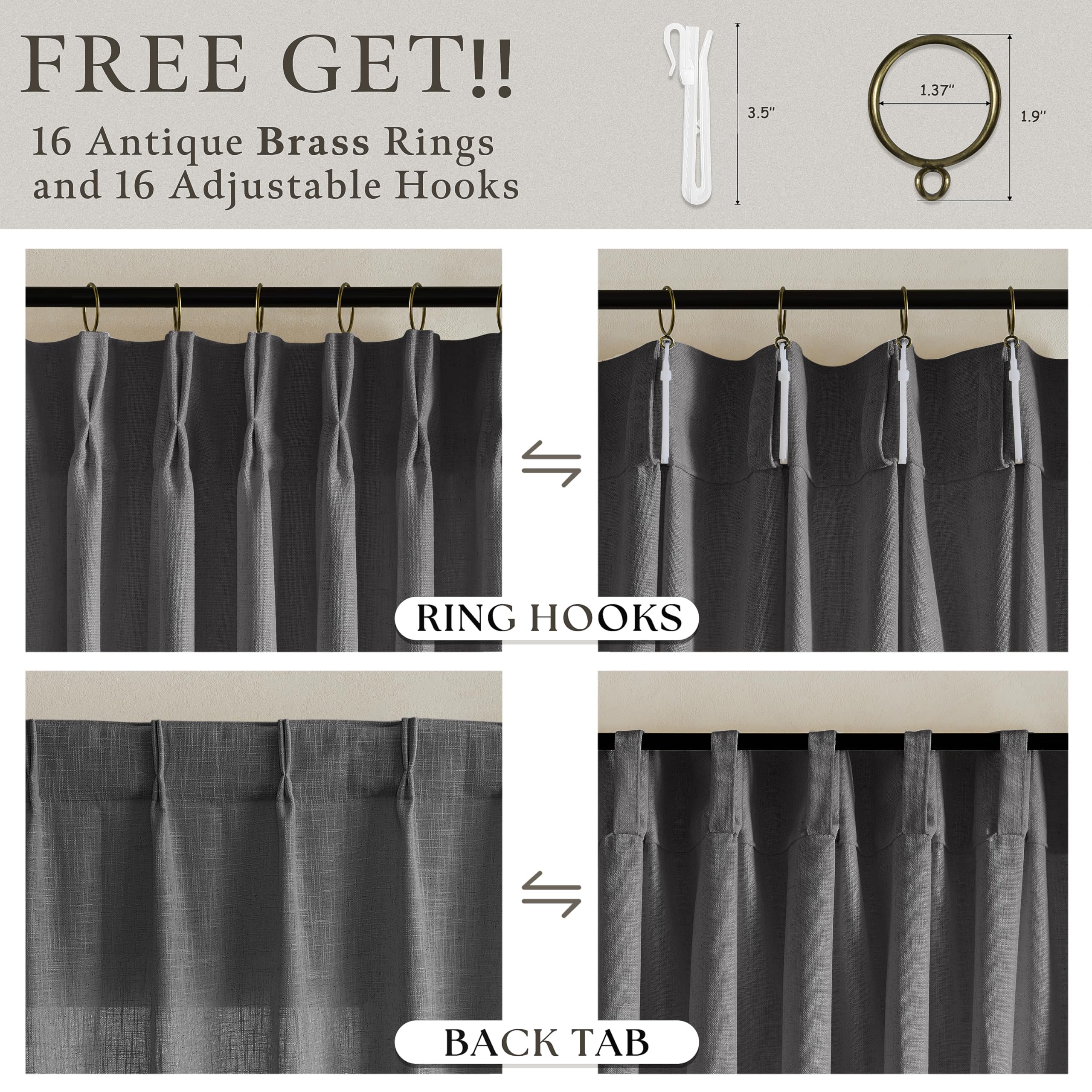 Amazon.com: Pinch Pleated Charcoal Grey Linen Curtains 84 Inches