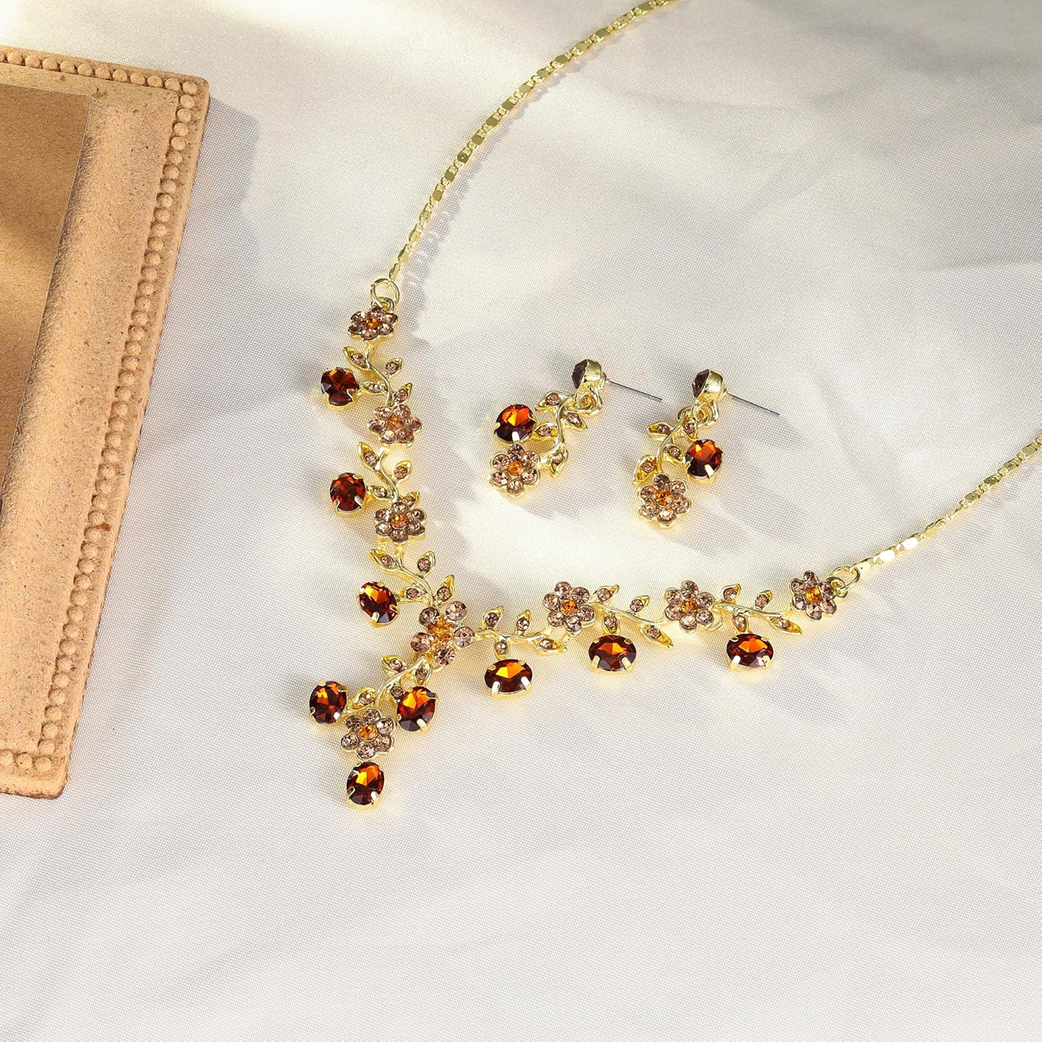 EVER FAITH Bridal Jewelry Sets for Wedding Rhinestone Crystal Flower Leaf Costume Pendant Necklace Earrings Set for Women - Image 4