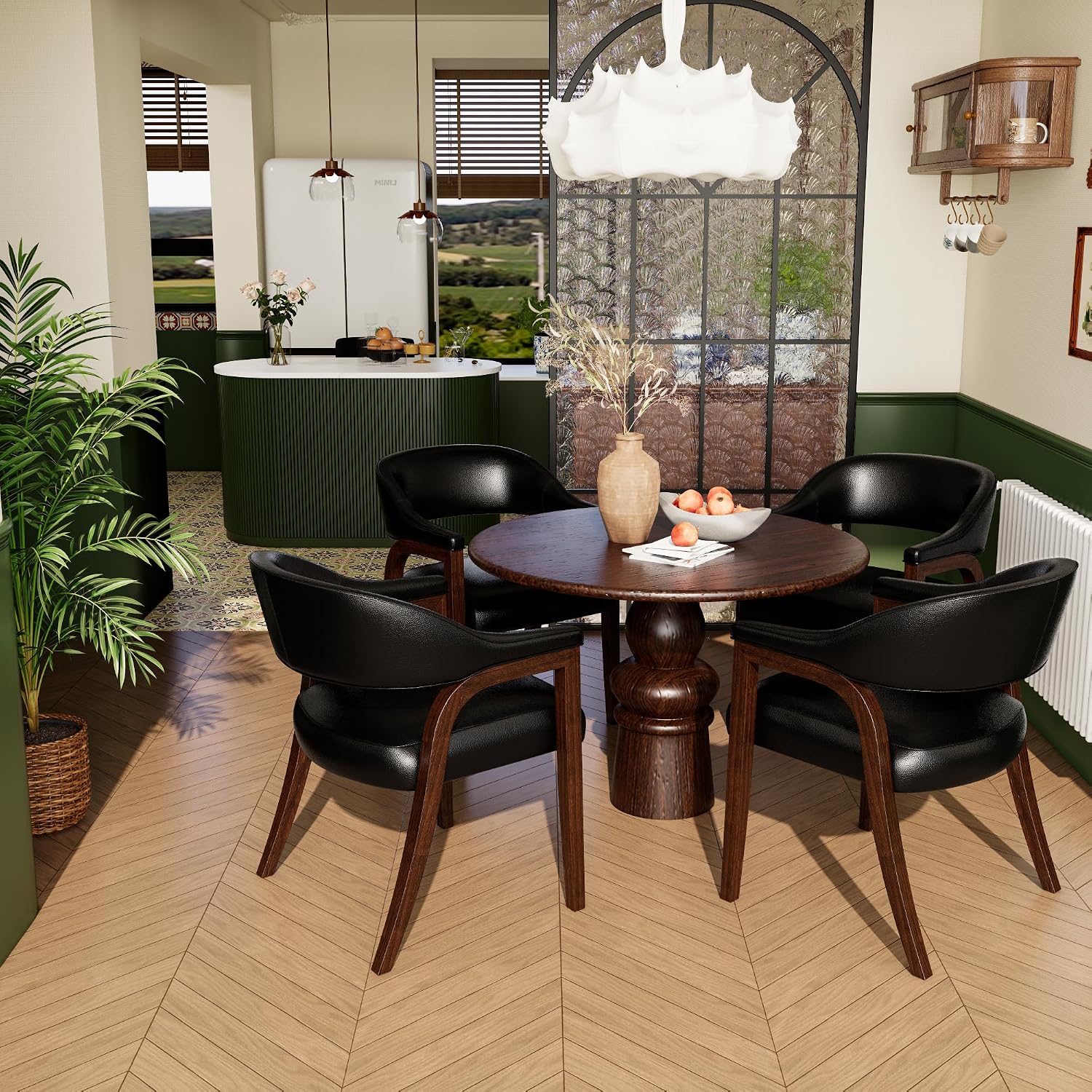 Modern Black Dining Chairs, Set of 4, Armrest, Solid Wood Leg, 23.5"W x 25.6"D x 30.7"H