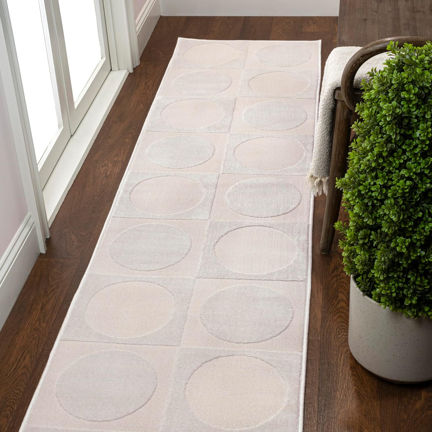 JONATHAN Y Circles in Squares High-Low Indoor Area Rug 3X5 White/Cream, Helena Modern Geometric for Living Room, Bedroom, Kitchen, Easy-Cleaning, High Traffic, Pet-Friendly, Non-Shedding SND104B-3