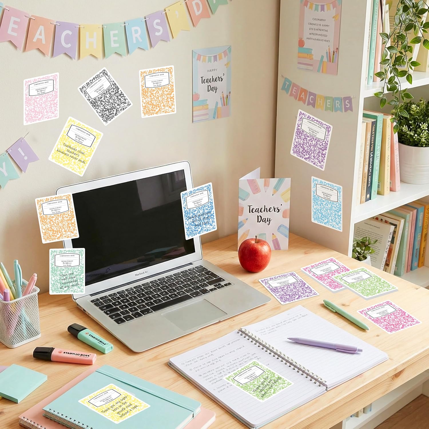 CJiangpo 90Pcs Teacher Sticky Notes Pads, Thank You Teacher Appreciation Gifts 1800 Sheets Self Stick Notepad Memo Pads Composition Book Shape Page Marker School Office End of Year Party Supplies