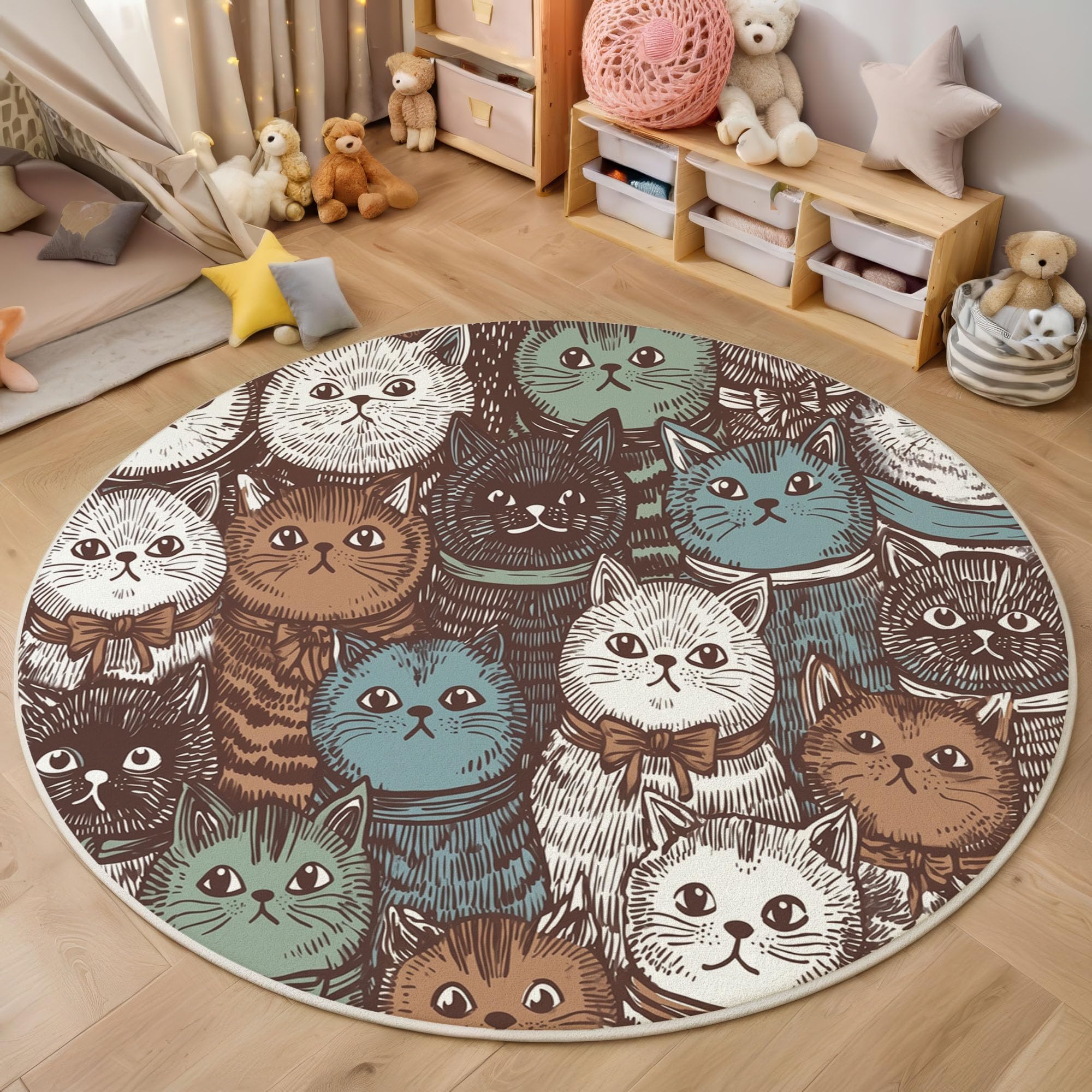 Lavable Tapis Rond Animal De Dessin Animé Rétro