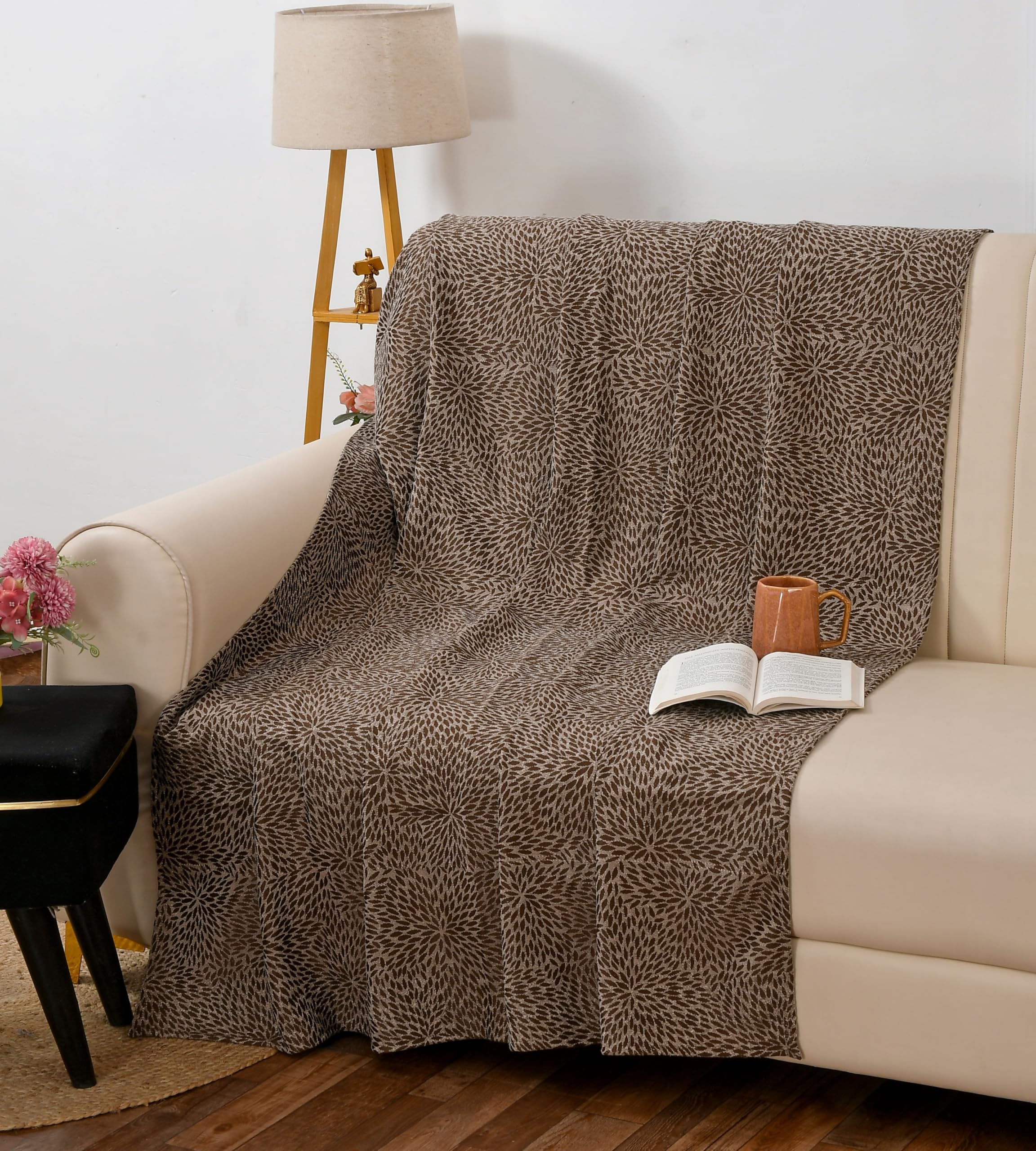 Premium Cotton Throw Blanket for Bed & Sofa 125 X 150 cm | Soft Multipurpose Couch Cover | Lightweight Warm Decorative Blanket | Washable Throw for Living Room, Bedroom (Coffee)-image-5
