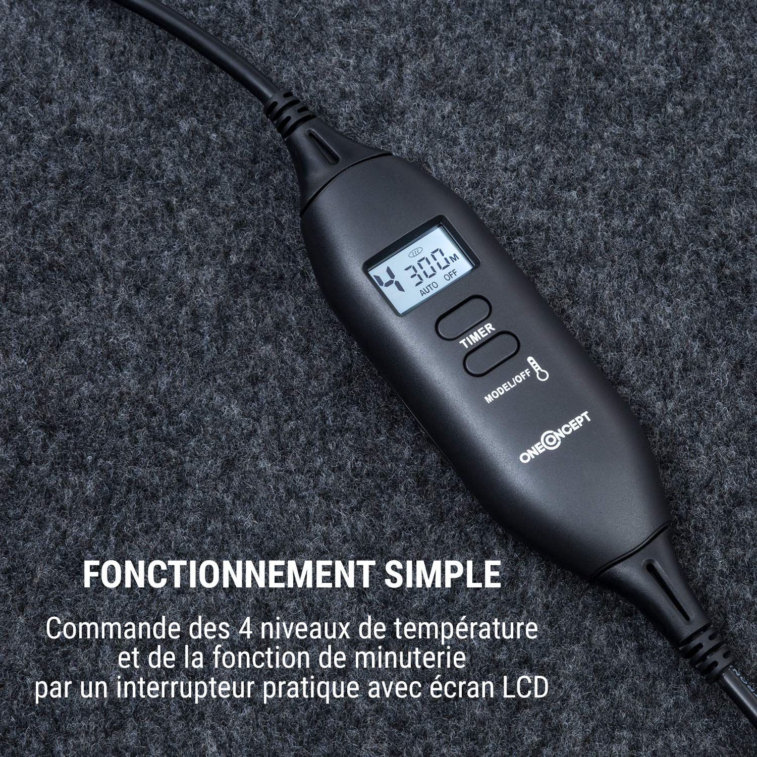 Oneconcept Magic Carpet DLX Tapis Chauffant : 60 x 70 cm, Puissance: 100 W, 4 Niveaux de température, Fonction minuterie, écran LCD, antidérapant, Anthracite