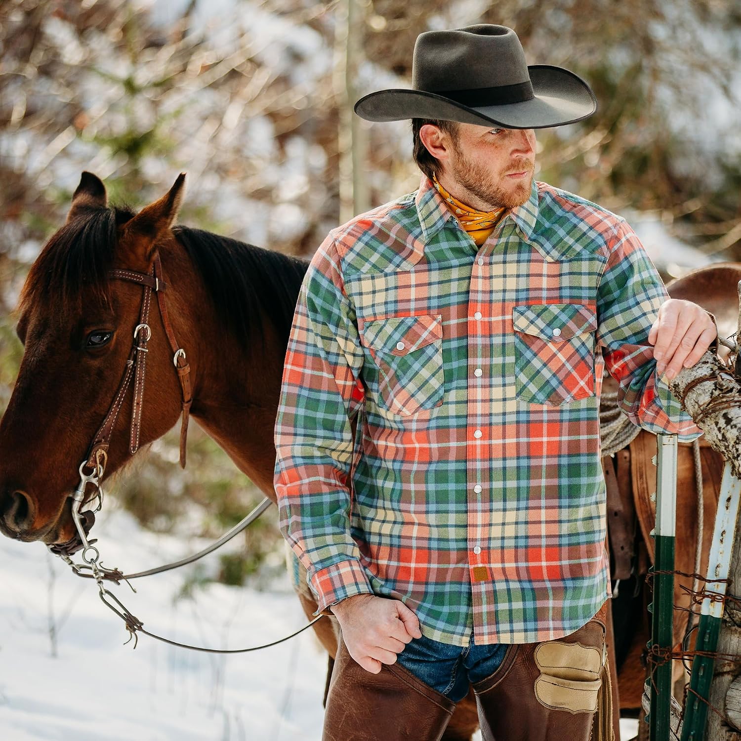 Dubinik® 6 oz Flannel Shirt for Men Western Pearl Snap Shirts Long Sleeve image 2