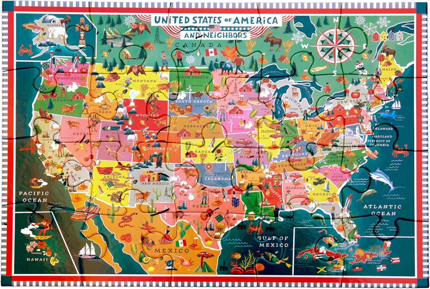 eeBoo 20 Piece Giant Floor Puzzle - USA Map Children's Puzzle Geography & Cultural Themed, Large Pieces for Small Hands to Develop Motor Skills