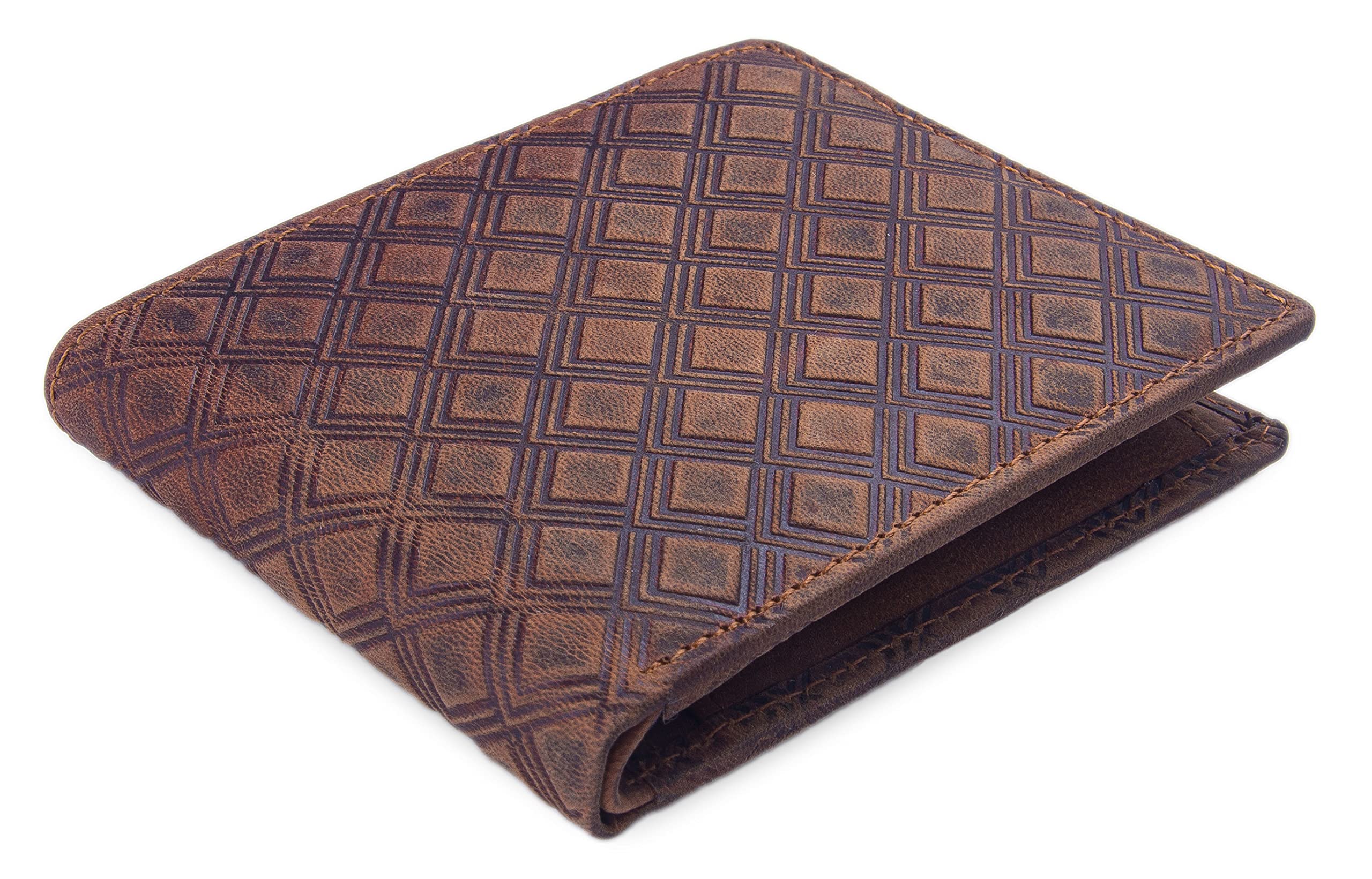 HIDE HORN RFID Protected Bifold Leather Wallet for Men - Barfi Print Designer Wallet - Tan
