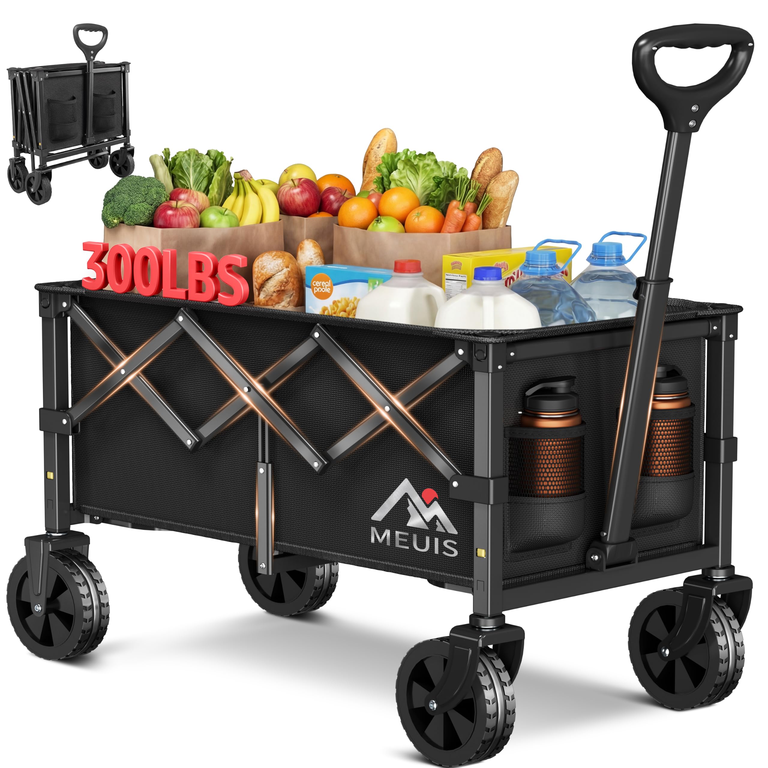 30.3" Long Collapsible Grocery Wagon Cart with Wheels Foldable Wagons