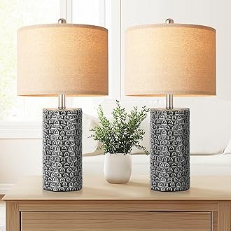 PARTPHONER 23" Modern Ceramic Table Lamp Set of 2, Table Lamps for Living Room, Rustic Farmhouse Bedside Lamps Nightstand lamp for Bedroom, Desk Lamp for End Table Home Decor Black