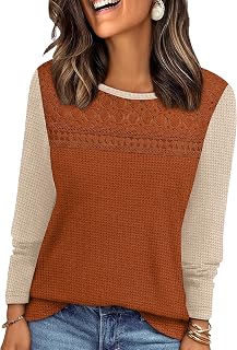 WIHOLL Womens Lace Long Sleeve Shirts Fall Tops Fashion Dressy Casual Lightweight Sweaters Mesh Clothes Trendy Waffle Knit