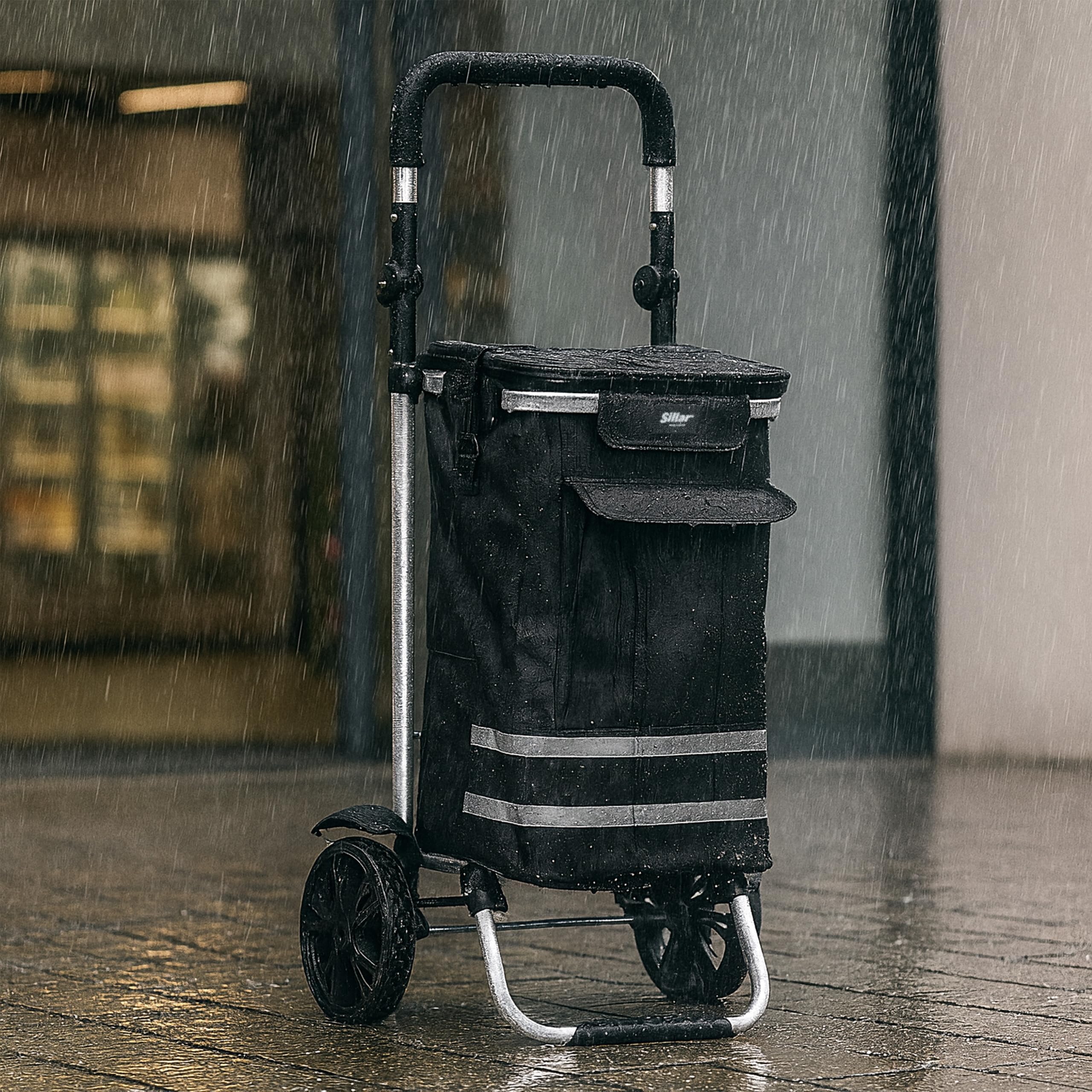 Sillar Trolley Spesa Pieghevole 56 L con Borsa Frigo 5 L – Carrello Porta Spesa Ruote/Carrello per la Spesa con Ruote, Carrellino Spesa 4 Ruote, Shopping Trolley 50 kg, Nero