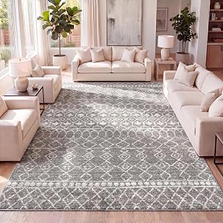JONATHAN Y Izil Moroccan Beni Souk Gray/Cream Indoor Area Rug, 8x10, Bohemian, Scandinavian, Easy-Cleaning for Living Room, Bedroom, Kitchen, Pet Friendly, Non-Shedding (MOH209B-8)
