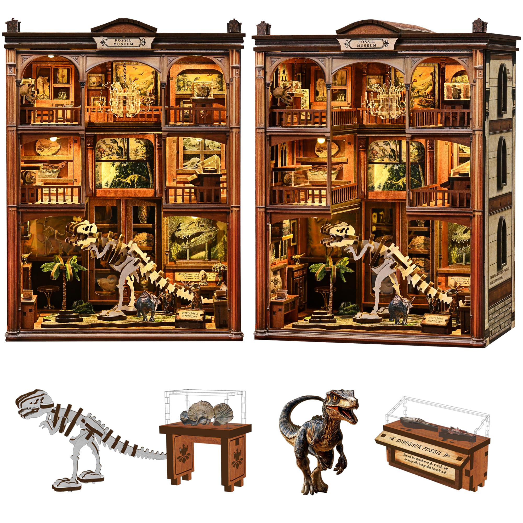 Spilay Book Nook Kits for Adults, Fossil Museum DIY Miniature House Kit with LED Light, Creative 3D Puzzle for Relaxation & Desk Decor - Soothing Craft for Teens & Adults (Christmas, Birthday)