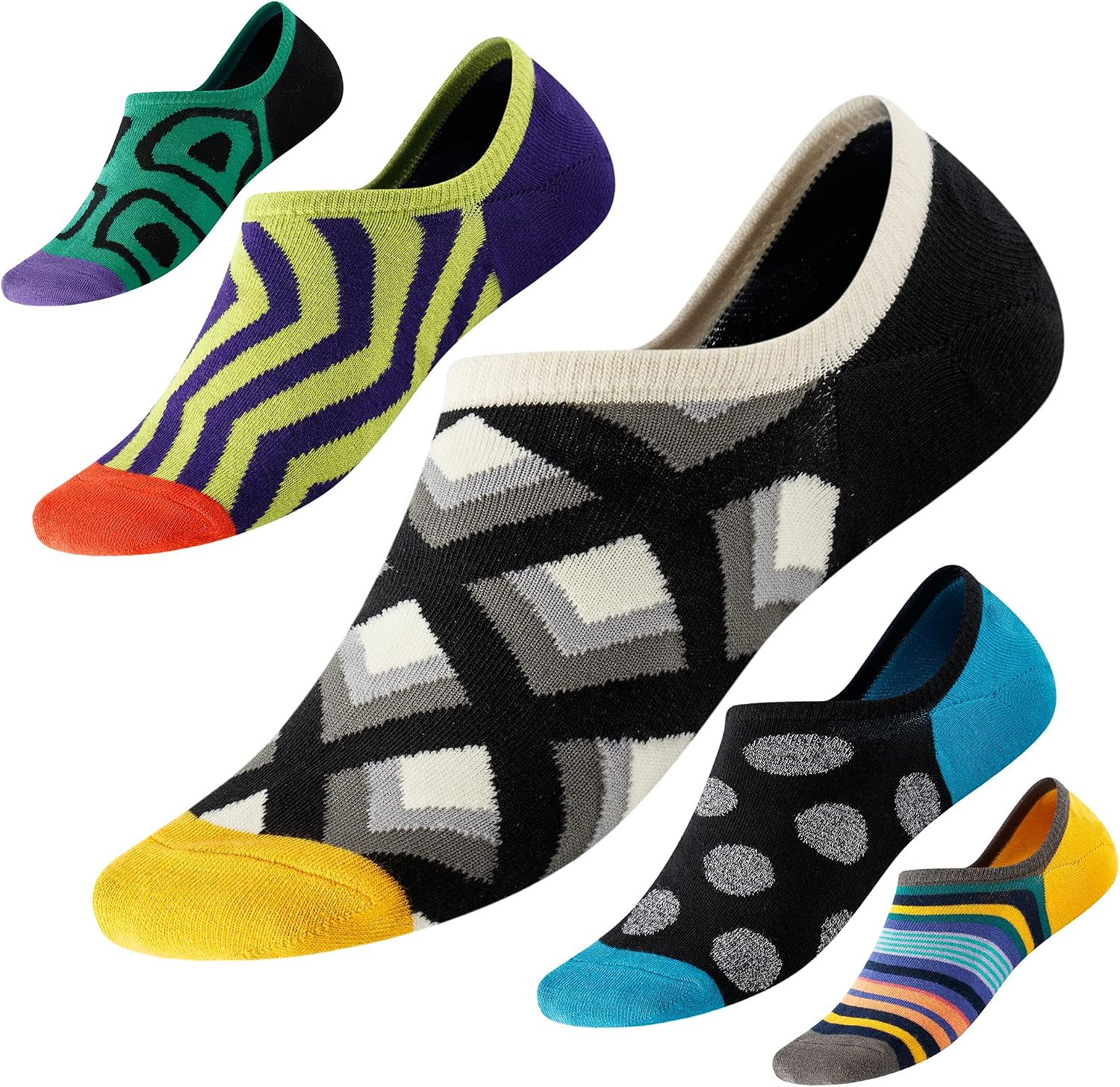 No Show Socks with Non-Slip Grip for Men&Women- Invisible Socks with Breathable Cotton for Sneakers 5Pairs Size 7-12