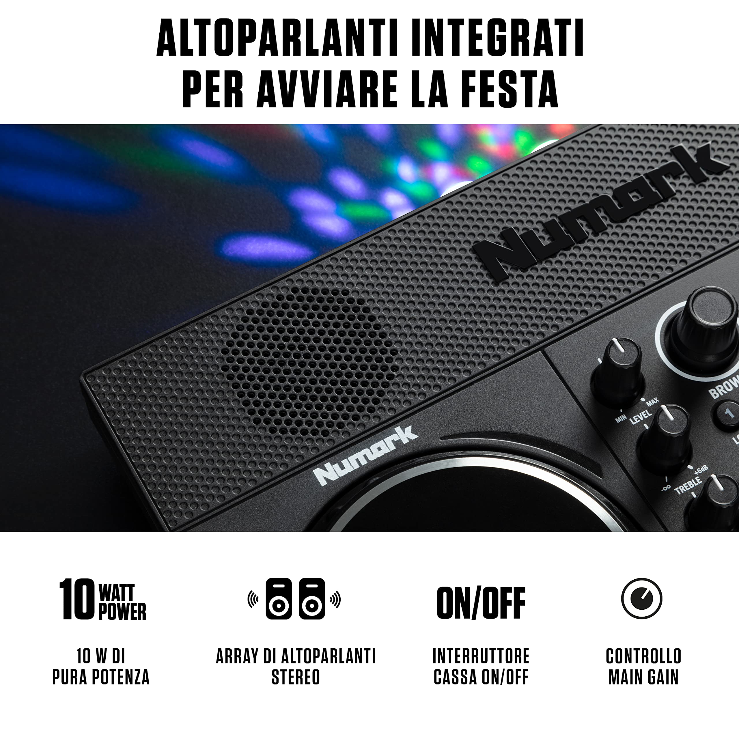 Numark Party Mix Live Console DJ 2 Canali Serato DJ Lite con Casse e Luci da Discoteca