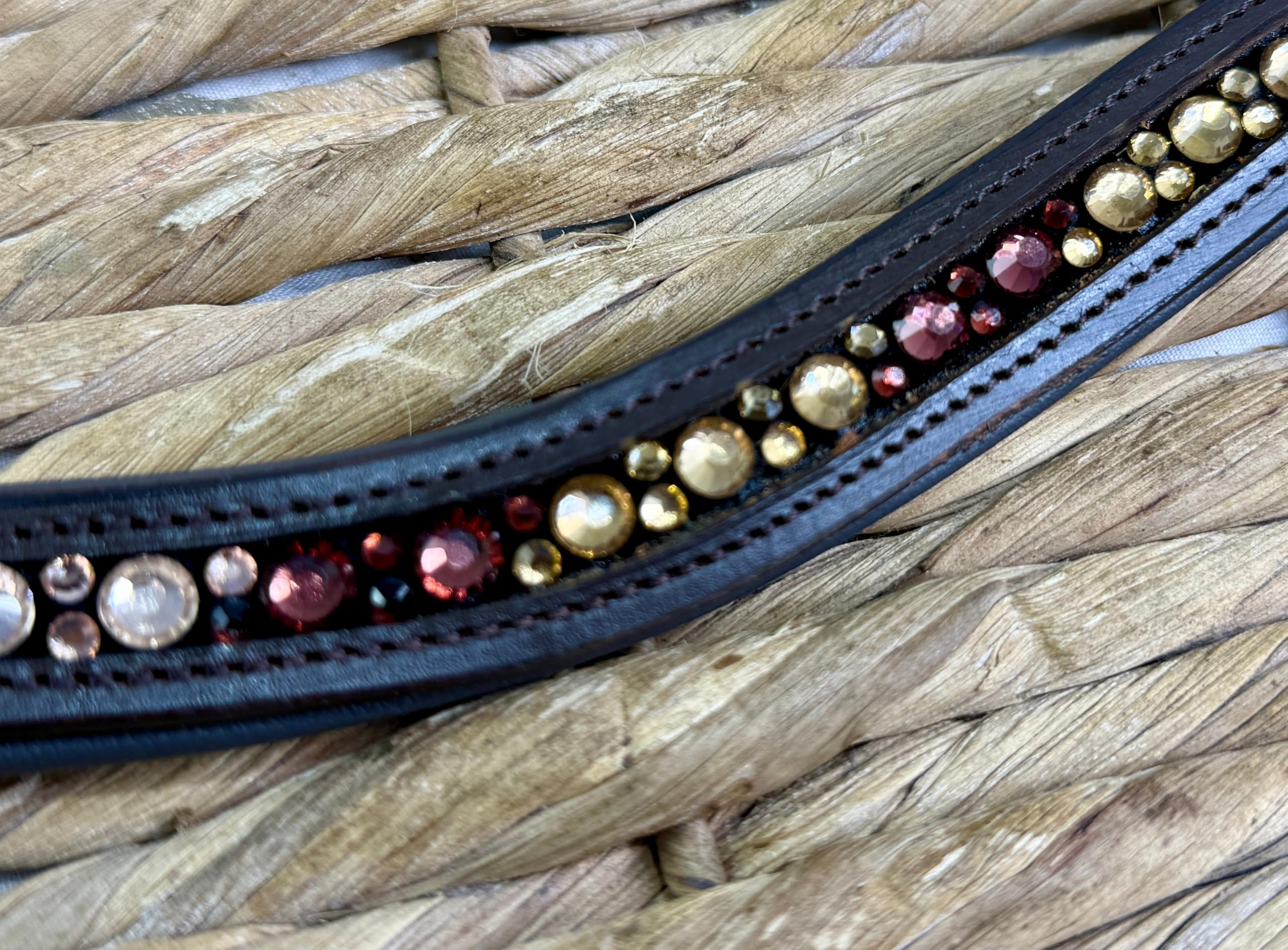 ‘Soft Wave’ Padded Tonal Crystal Dressage Browband - All Sizes & Colours Pony / Autumn - Brown Leather