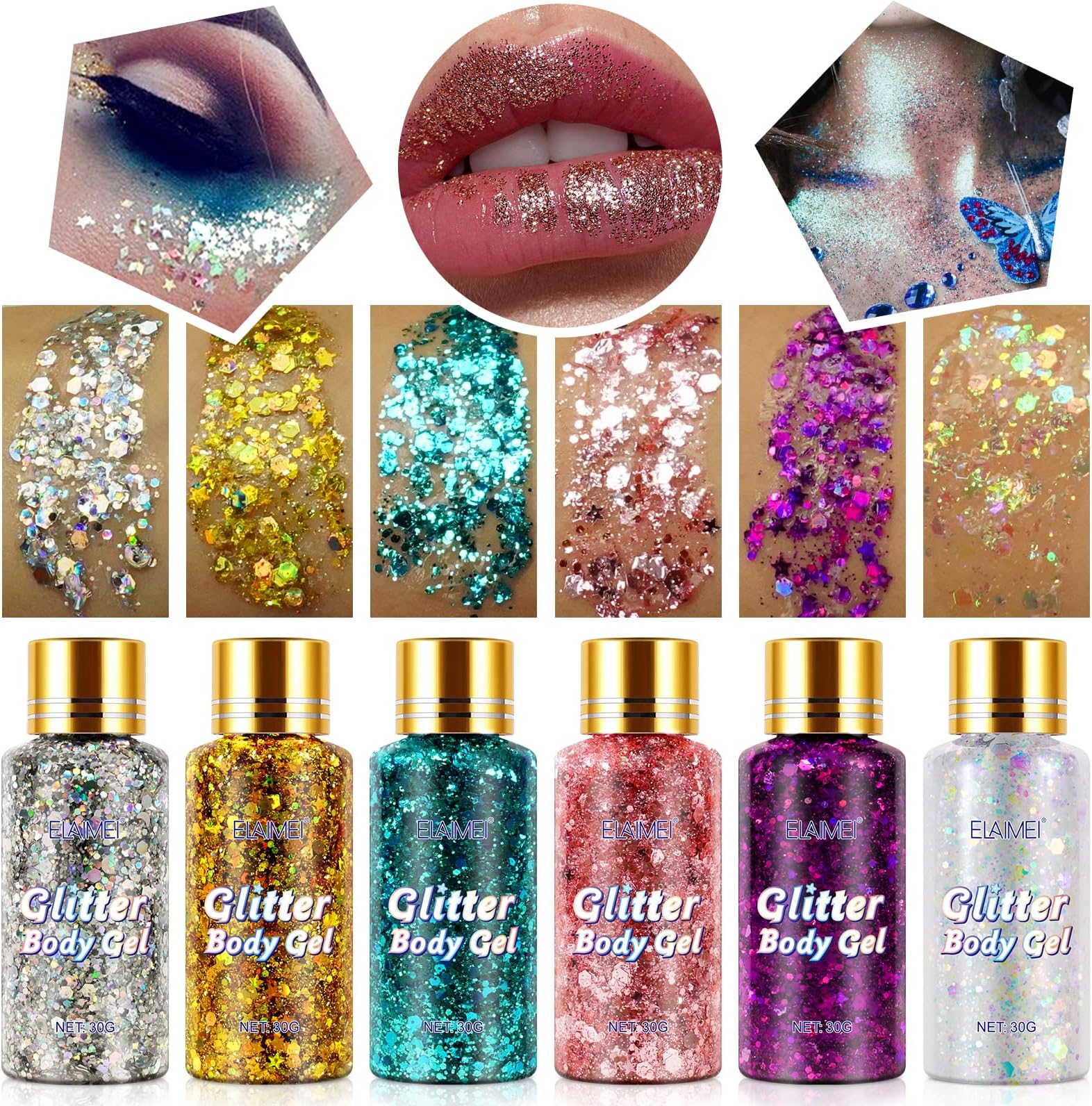 Glitter Gesicht und Körper Gel, flüssiges Lidschatten Gel für Festival