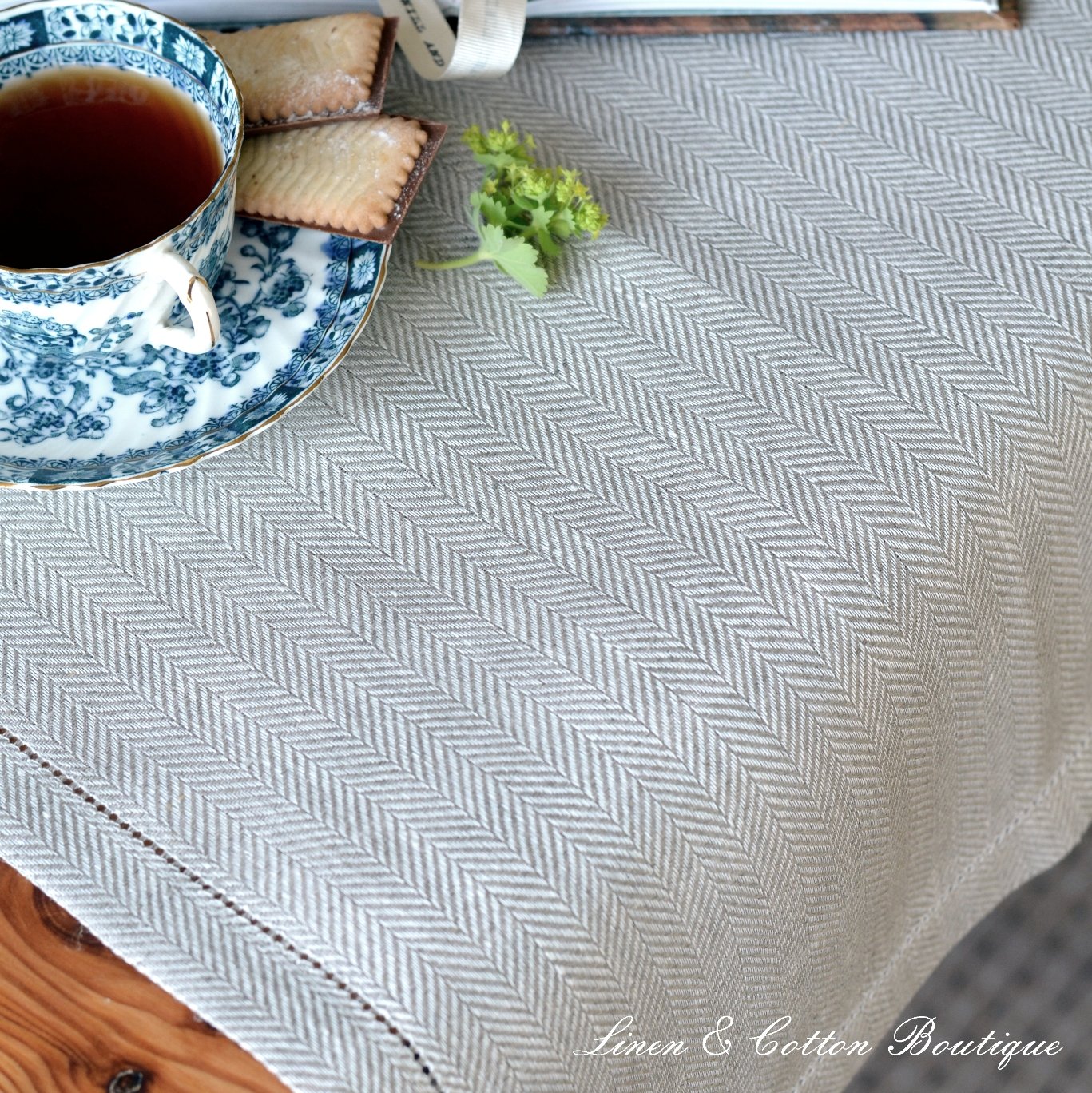 Linen & Cotton Runner Da Tavolo OXFORD, 100% Lino - Beige/Naturale (44 x 130cm)