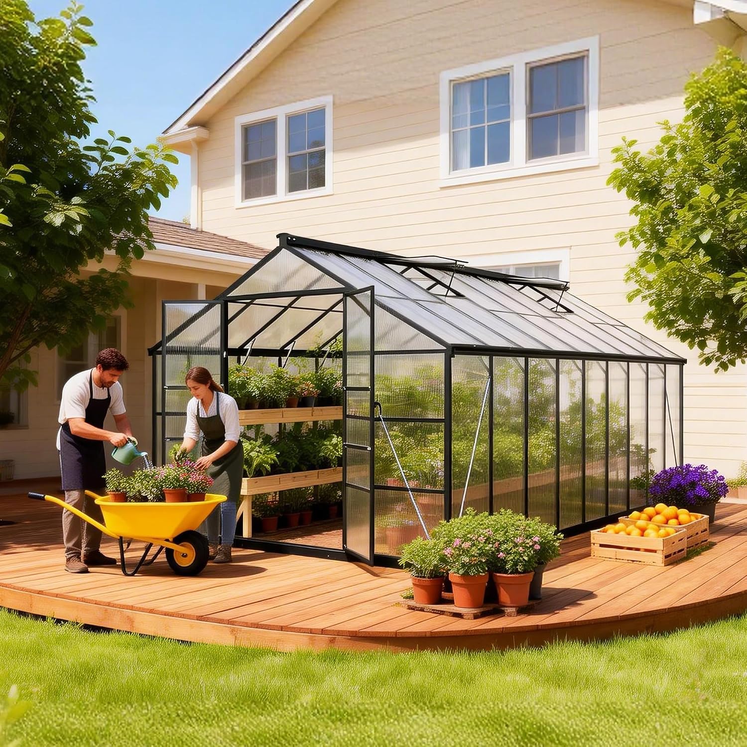 10x18 FT Durable & Easy Assembly Aluminum Greenhouse,Outdoor Polycarbonate Greenhouse with Roof Vent, Walk-in Greenhouse for Garden, Backyard,Black