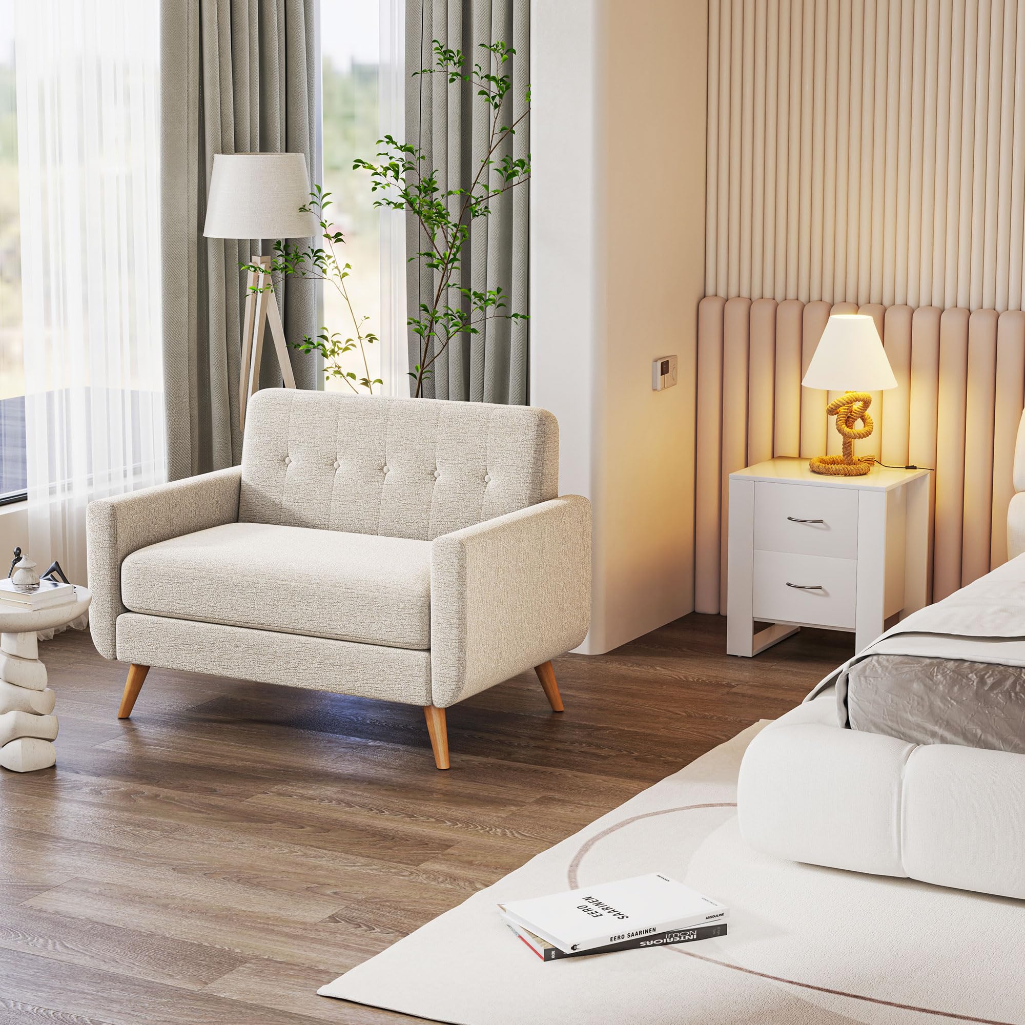 HOMCOM Sofá de 2 Plazas Tapizado en Terciopelo Sofá de Salón Moderno con Reposabrazos y Patas de Madera Carga 240 kg para Dormitorio Oficina 114x71x82 cm Beige