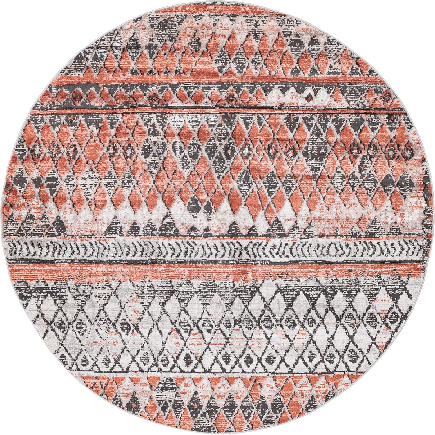Rugs.com Leipzig Collection Round Rug – 7 Ft Round Beige Low-Pile Rug Perfect for Kitchens, Dining Rooms