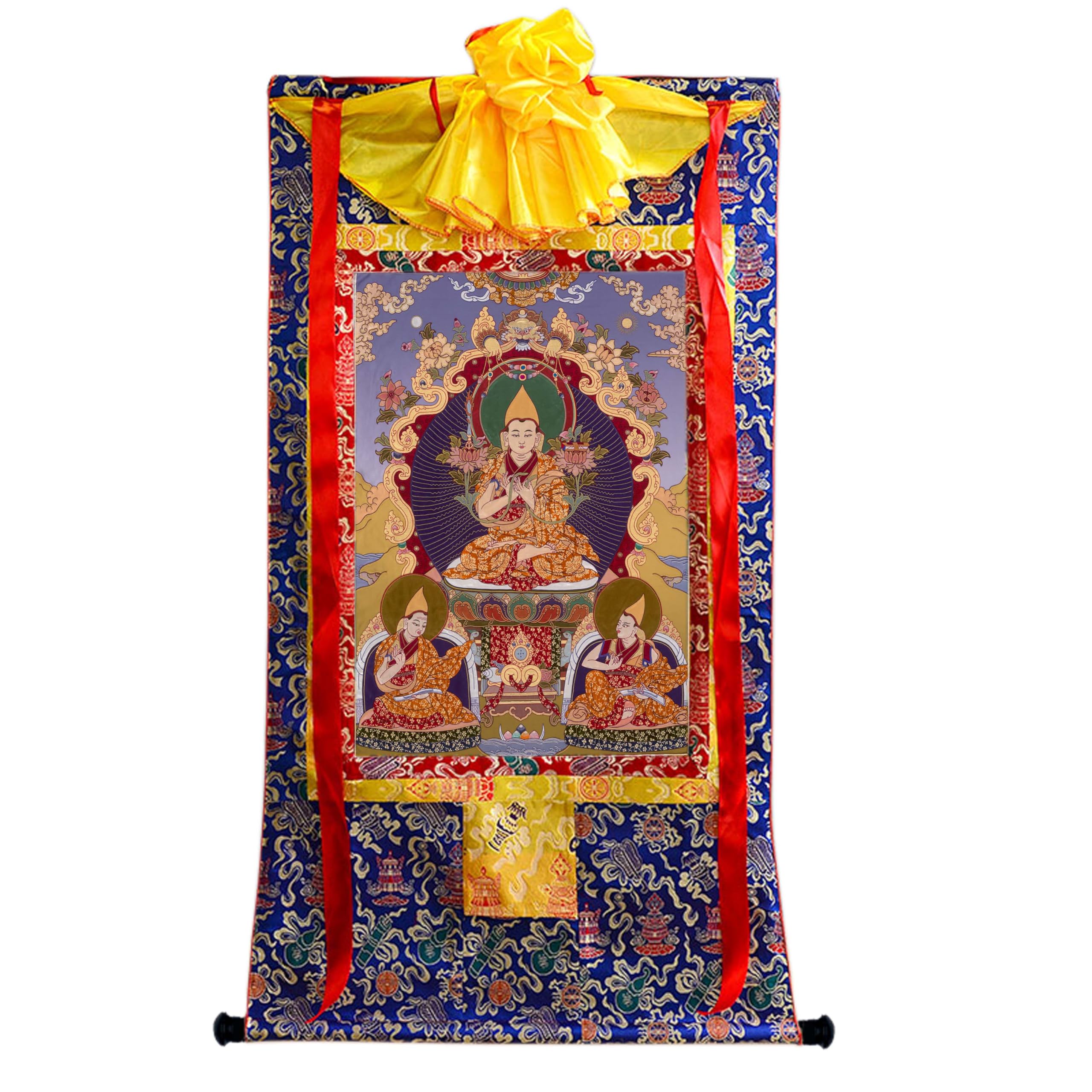 Gandhanra Tibetische Thangka-Kunst–Je Tsongkhapa Thangka–Hochauflösender Digital-Giclée-Druck und doppelt handgerahmt - Buddhistische Wandbehang-Tapisserie - 47" x 32"