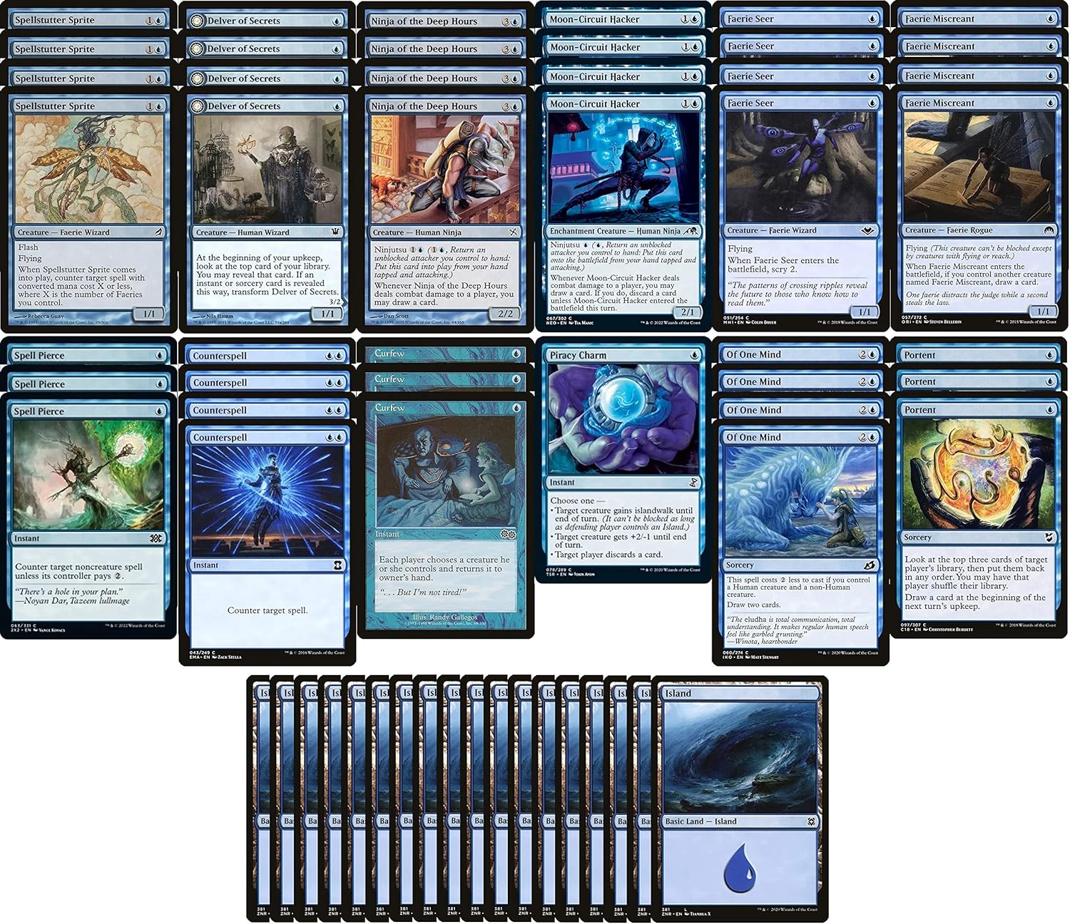 Tier 1 Mono Blue Faeries Pauper Deck - Custom Built - Magic The Gathering - MTG - 60 Card