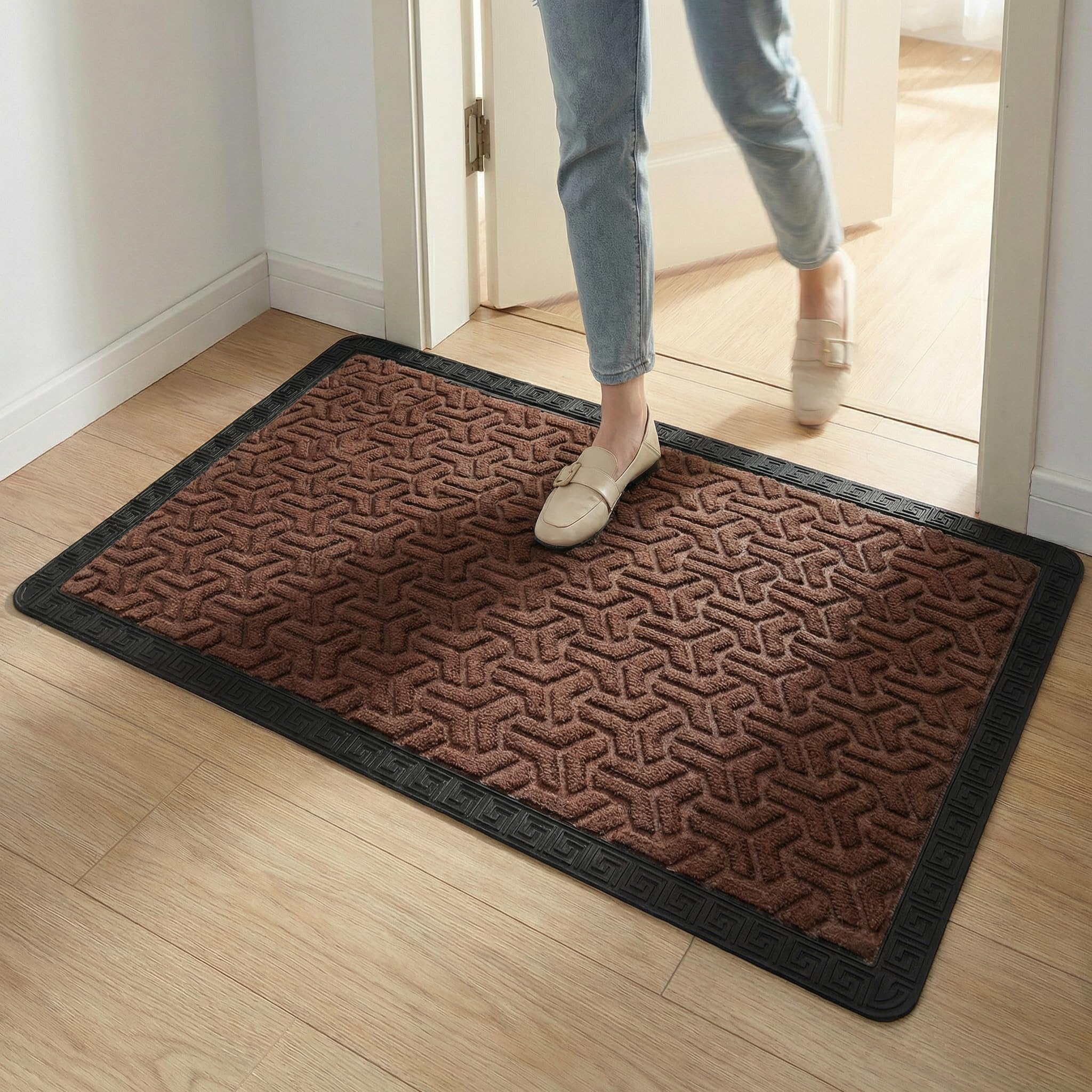 Yellow Weaves Large Size (60x90 cm) Door Mat for Home Entrance, Outdoor Rubber Mat - Non-Slip, Anti Skid Foot Mat, Dirt Trapper, Heavy-Duty, Waterproof Doormat (Triangle Design, Coffee Brown Color)-image-12