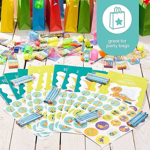 Miniatura 2 de THE TWIDDLERS - Paquete de 12 libros para colorear con 48 crayones y 216 calcomanías (dinosaurios) - Mini libros para colorear para niños de 4 a 8
