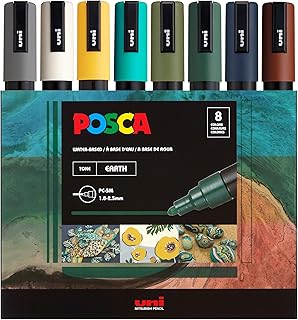 Markers Set, 8 Medium Paint Markers 5M – Earth Tones – Grey, Ivory, Ochre, Green, Navy Blue, Brown