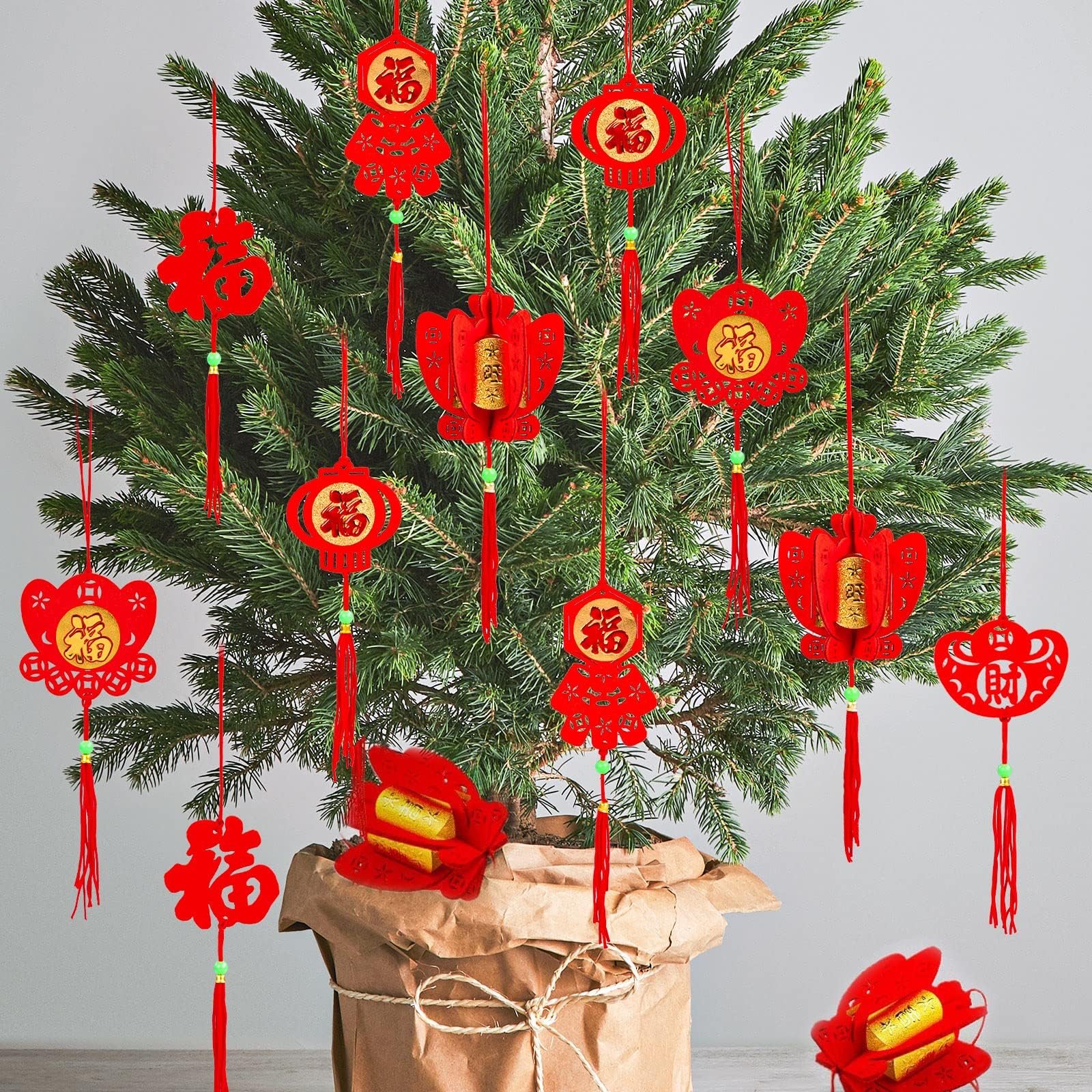 Waline 36-Piece Chinese New Year Decorations: Red Hanging Ornaments, Lucky Fu Pendants for Home, Office, Car, Trees & Spring Festival (6 Designs)